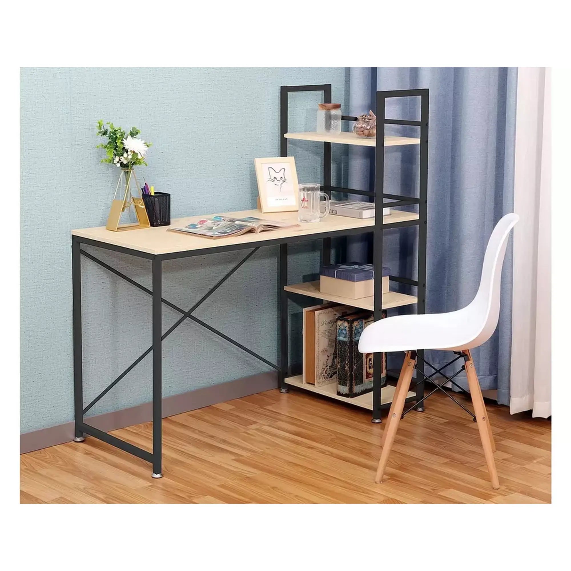 Birou B-036, stejar/negru, PAL/metal, 90x50x76/114 cm
