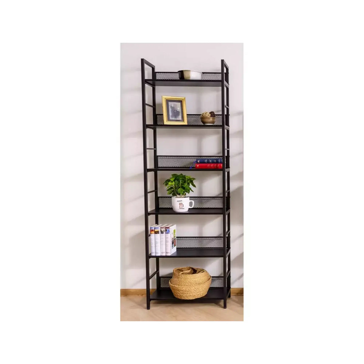Etajera RAW R6, negru, PAL laminat/metal, 60x28x187 cm