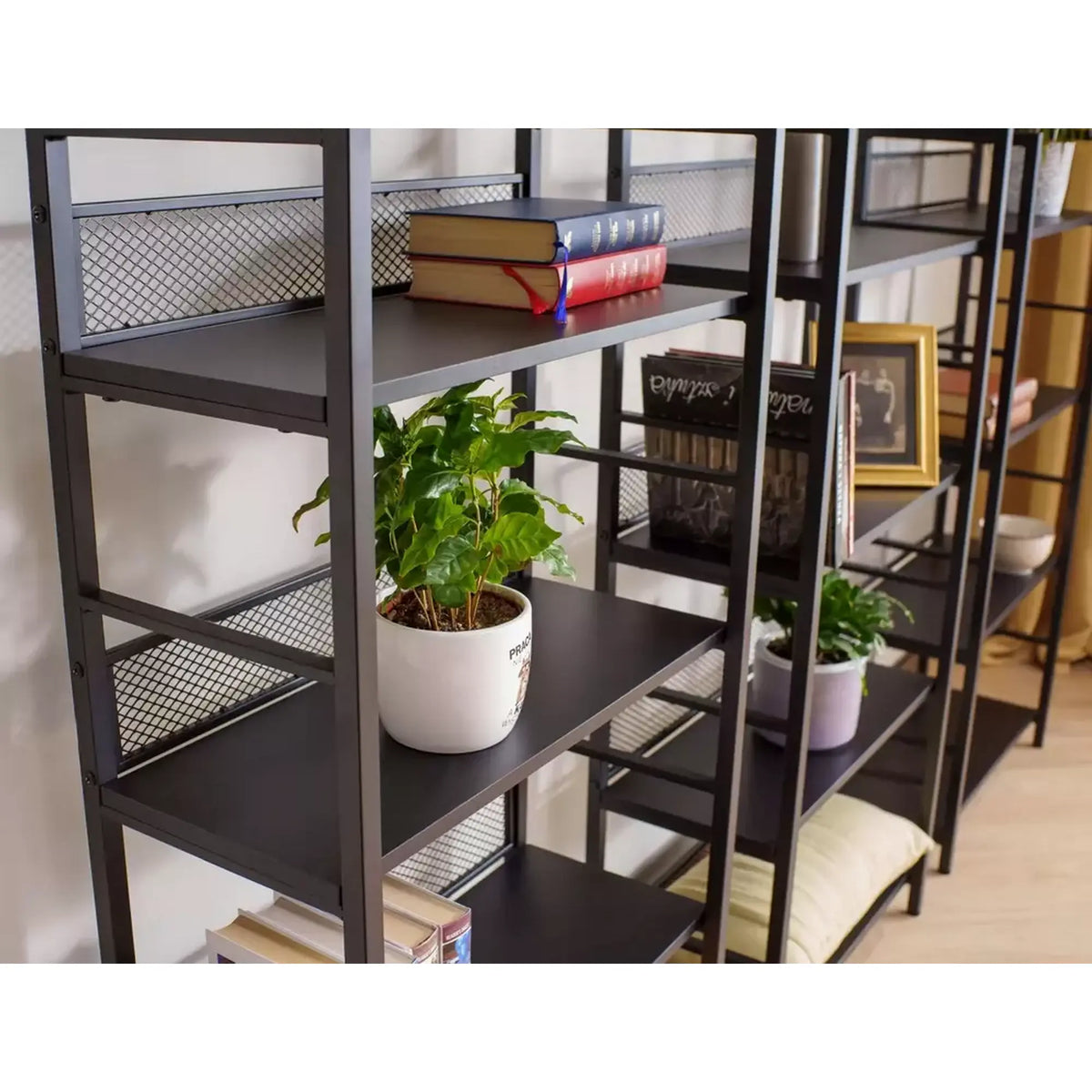 Etajera RAW R6, negru, PAL laminat/metal, 60x28x187 cm