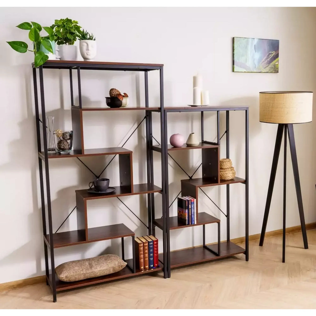Biblioteca NET B, nuc inchis/negru, PAL laminat/metal, 75x35x132 cm