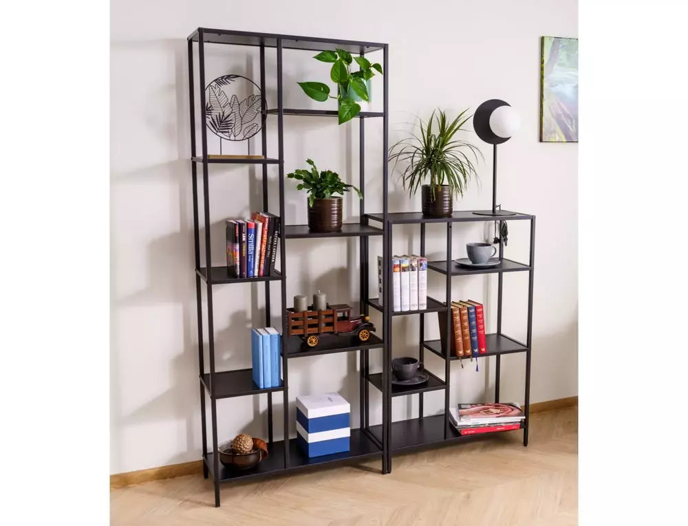 Etajera COSTA A, negru mat, PAL laminat/metal, 70x30x178 cm