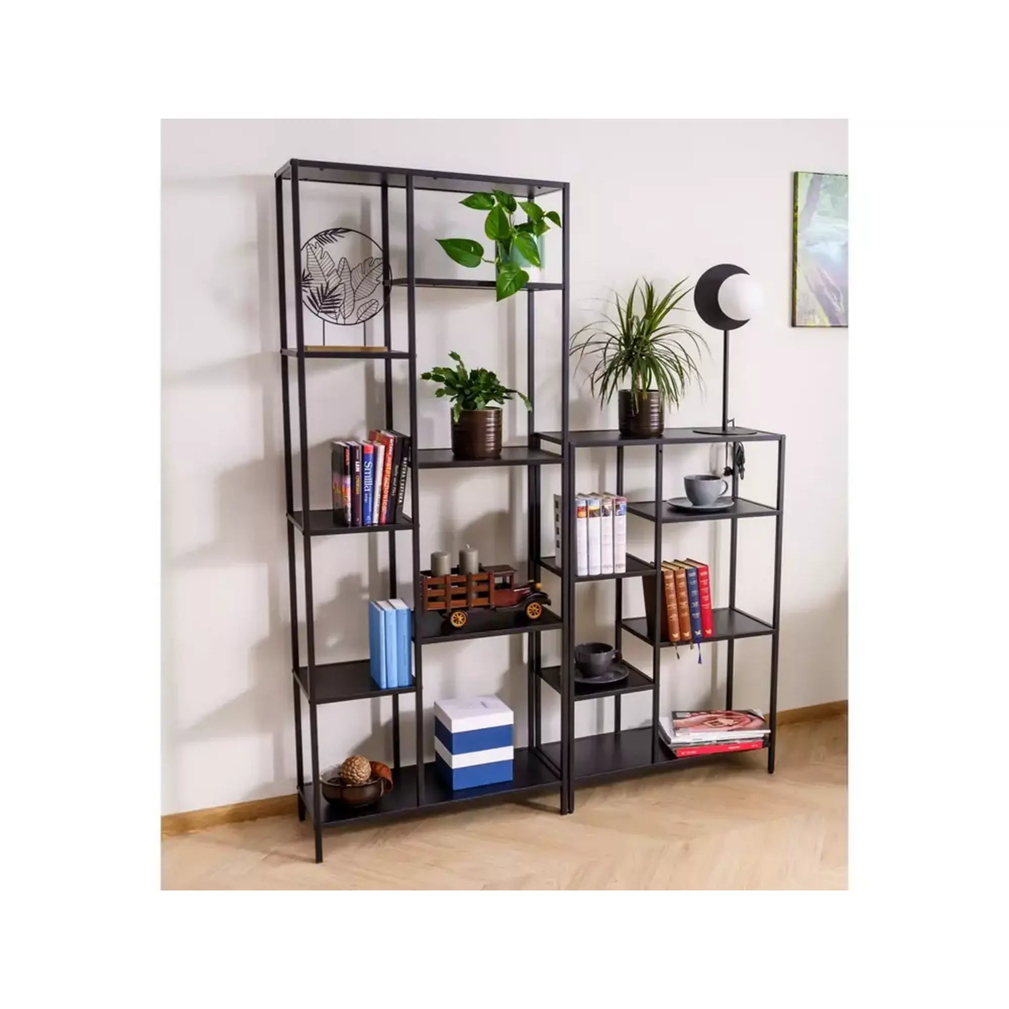Etajera COSTA A, negru mat, PAL laminat/metal, 70x30x178 cm