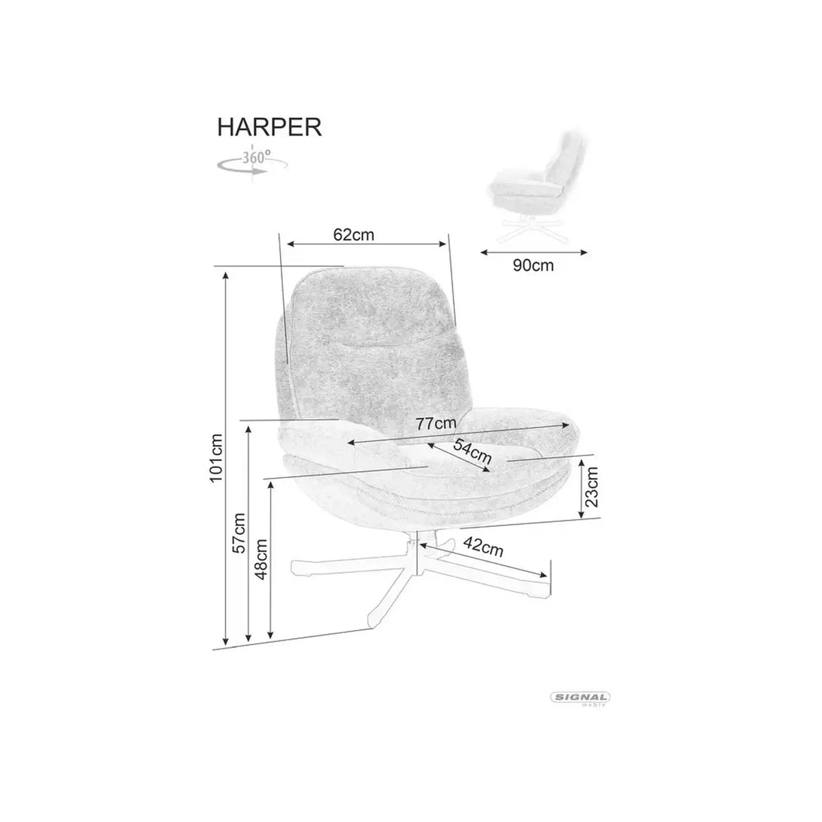 Fotoliu rotativ HARPER, stofa gri - Tap 238, 77x83x101 cm