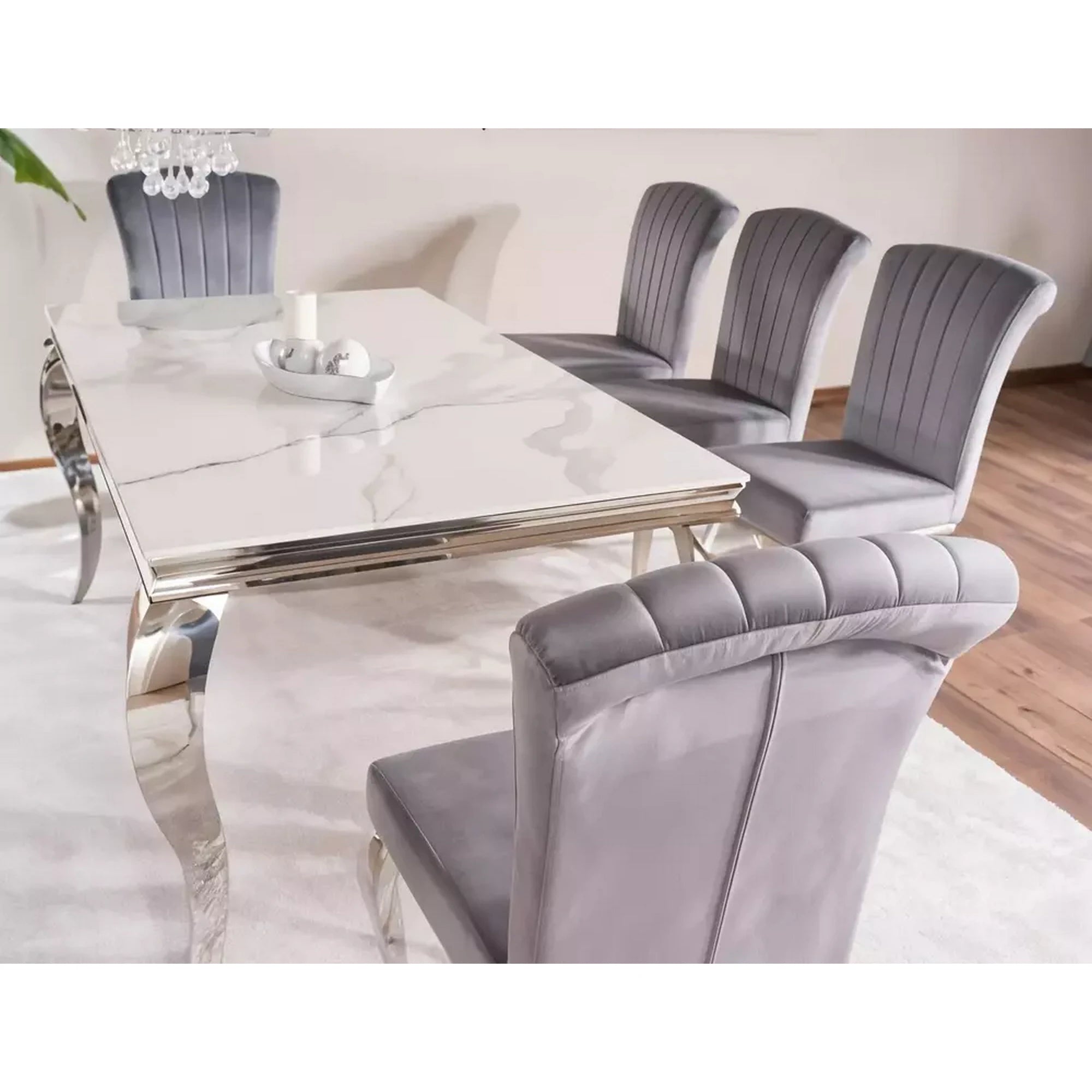 Scaun PRINCE, gri/crom, stofa catifelata/metal, 46x44x100 cm