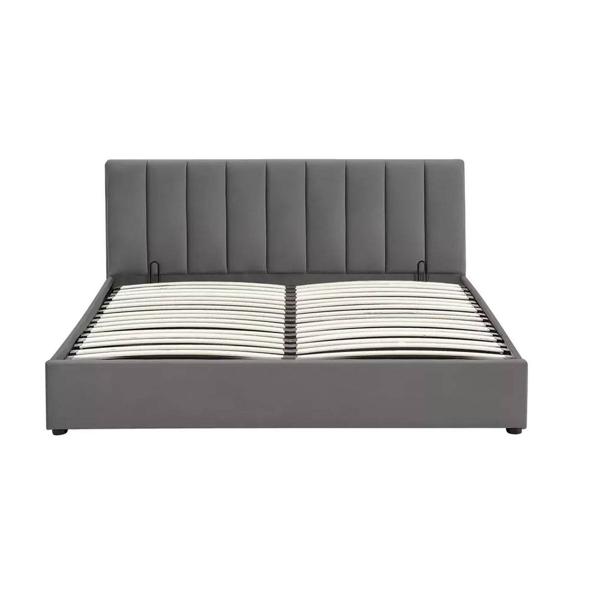 Pat 160 cm MONTREAL, stofa catifelata gri, cu somiera si spatiu depozitare