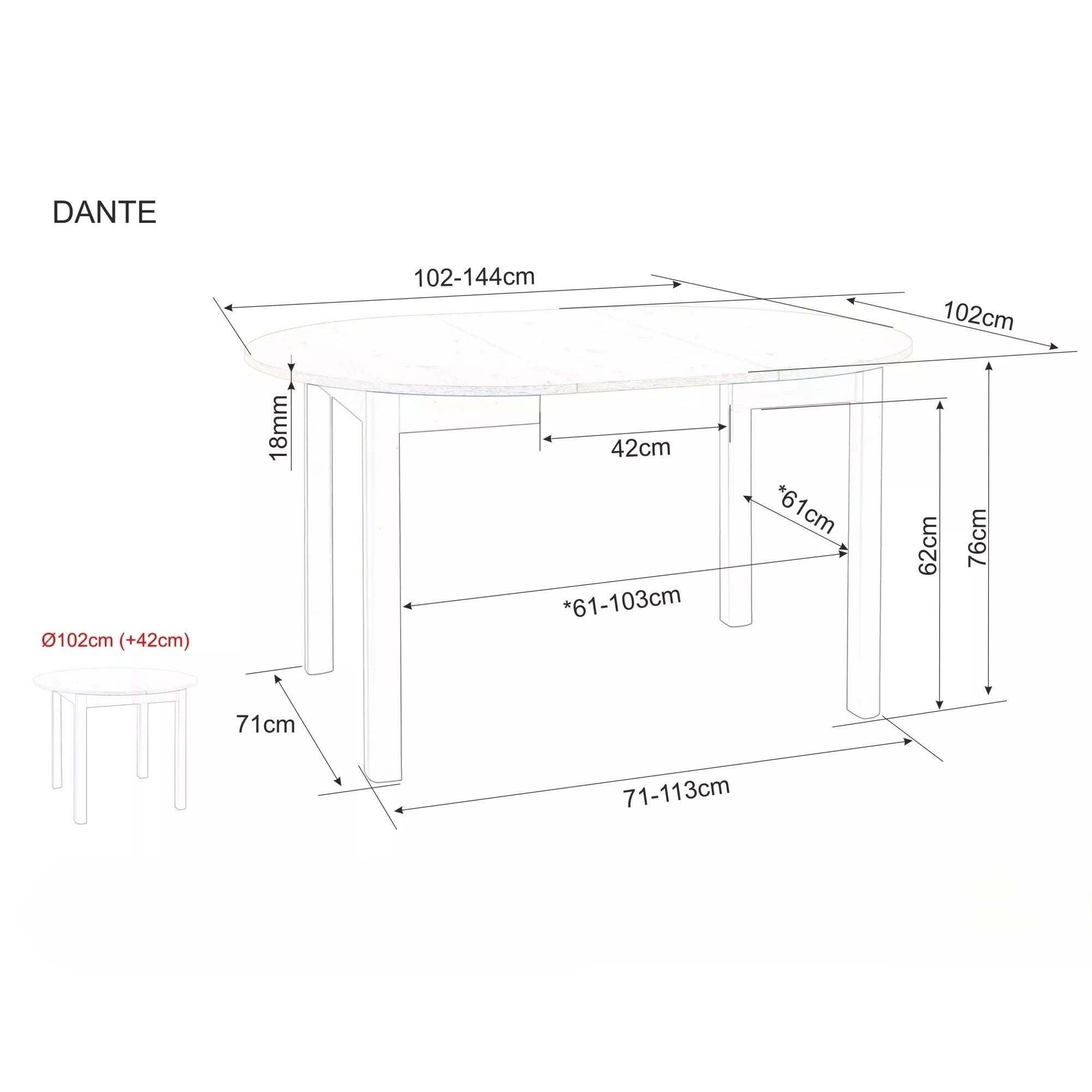 Masa extensibila DANTE, stejar artisan/negru mat, PAL laminat, 102/142x102x75 cm