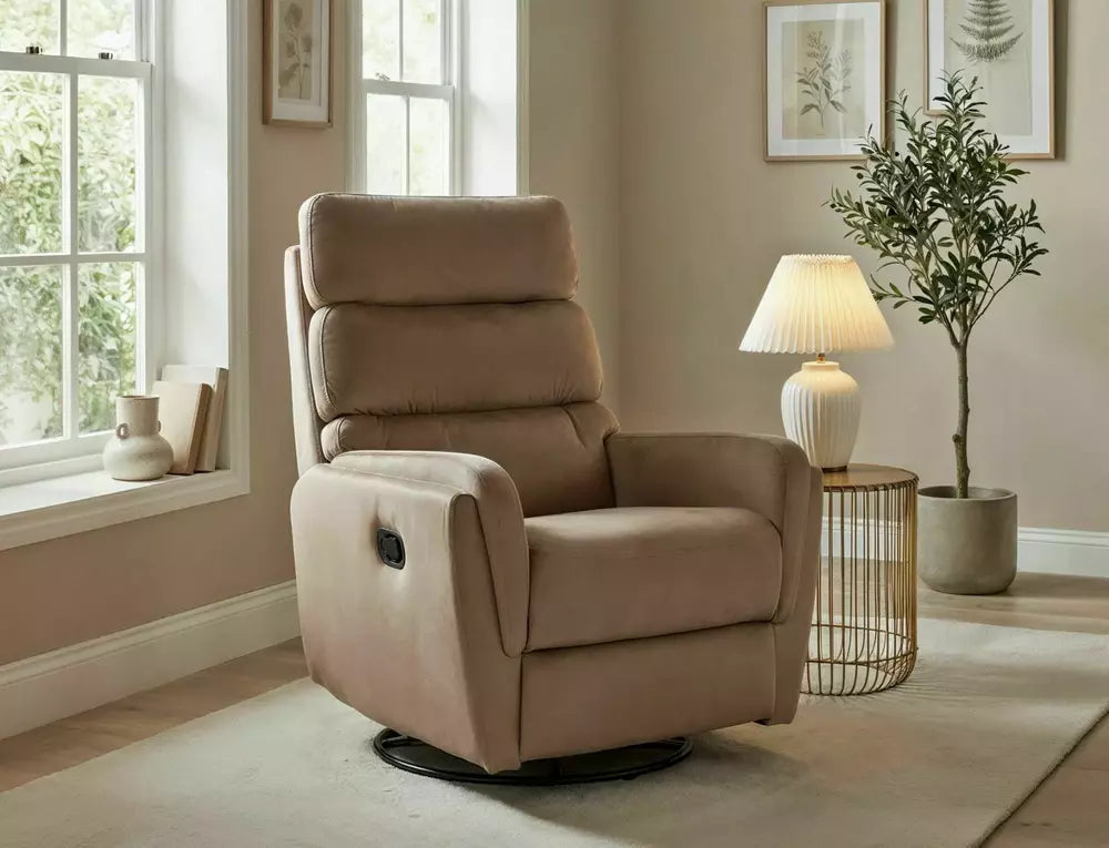 Fotoliu recliner ARGOS, stofa catifelata bej - Bluvel 28, 78x84/162x107 cm