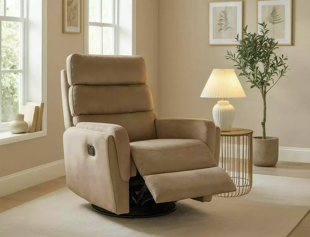 Fotoliu recliner ARGOS, stofa catifelata bej - Bluvel 28, 78x84/162x107 cm