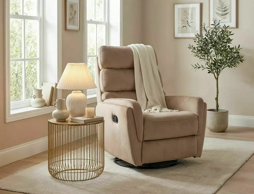 Fotoliu recliner ARGOS, stofa catifelata bej - Bluvel 28, 78x84/162x107 cm