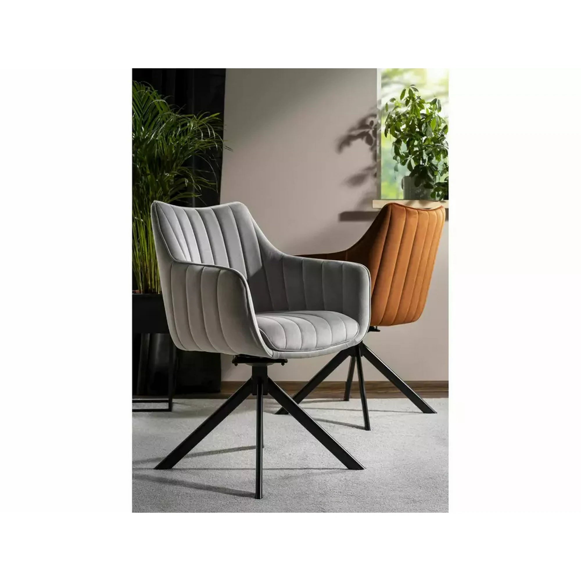 Scaun living rotativ AZALIA, gri deschis/negru, stofa catifelata/metal, 61x44x86 cm