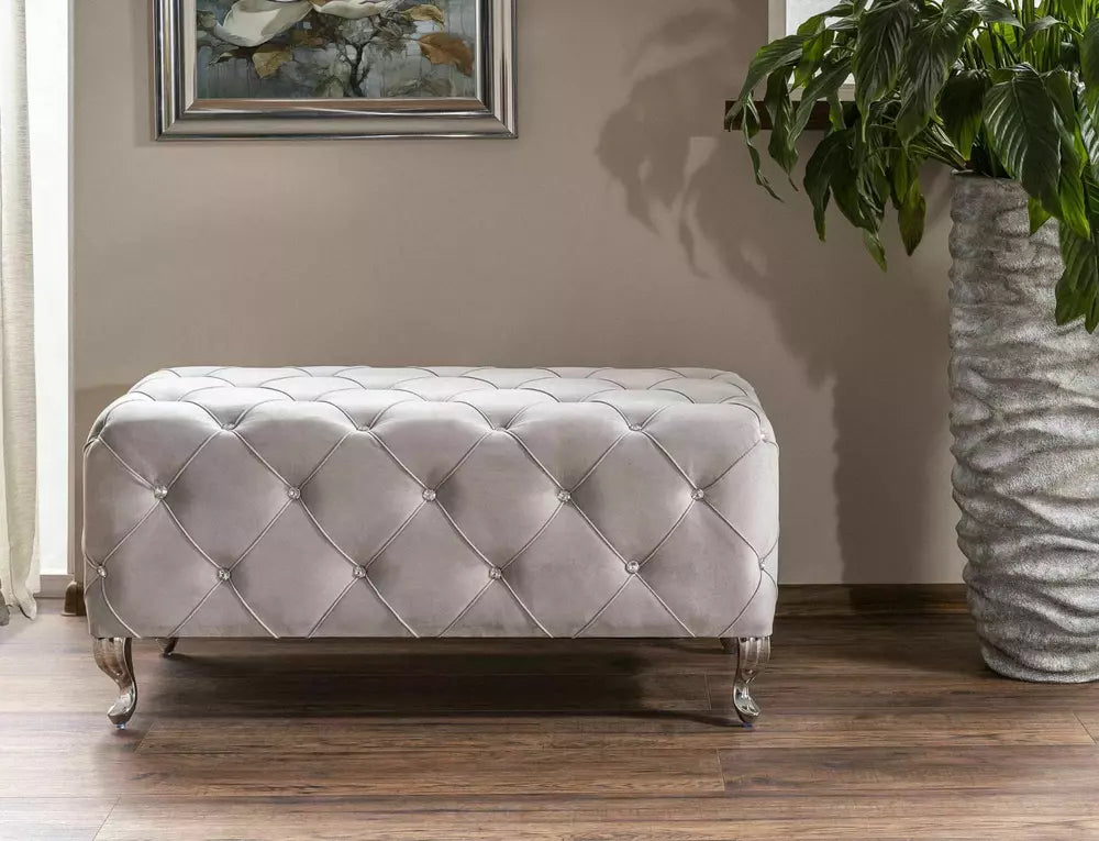 Taburet HESTIA, stofa catifelata gri deschis - Bluvel 03, 100x50x46 cm
