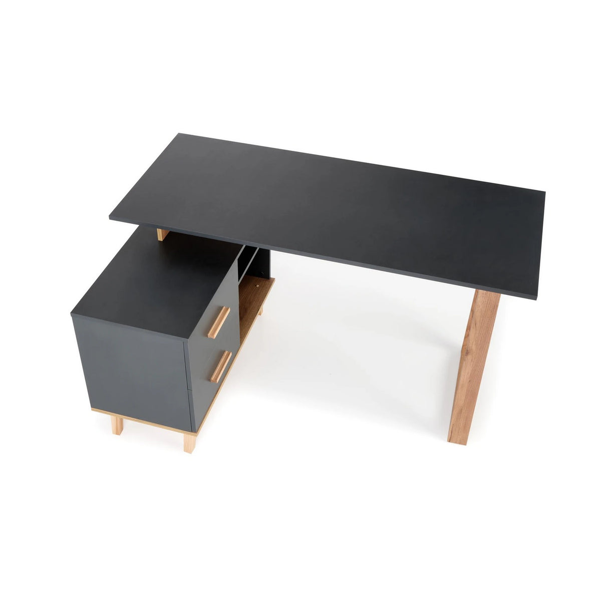 Birou SERGIO XL, gri antracit/stejar wotan, 134/210x60x78 cm