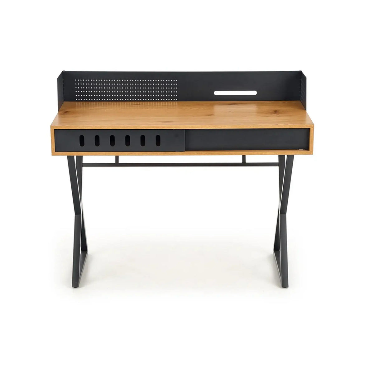 Birou B43, stejar/negru, 110x51x90 cm