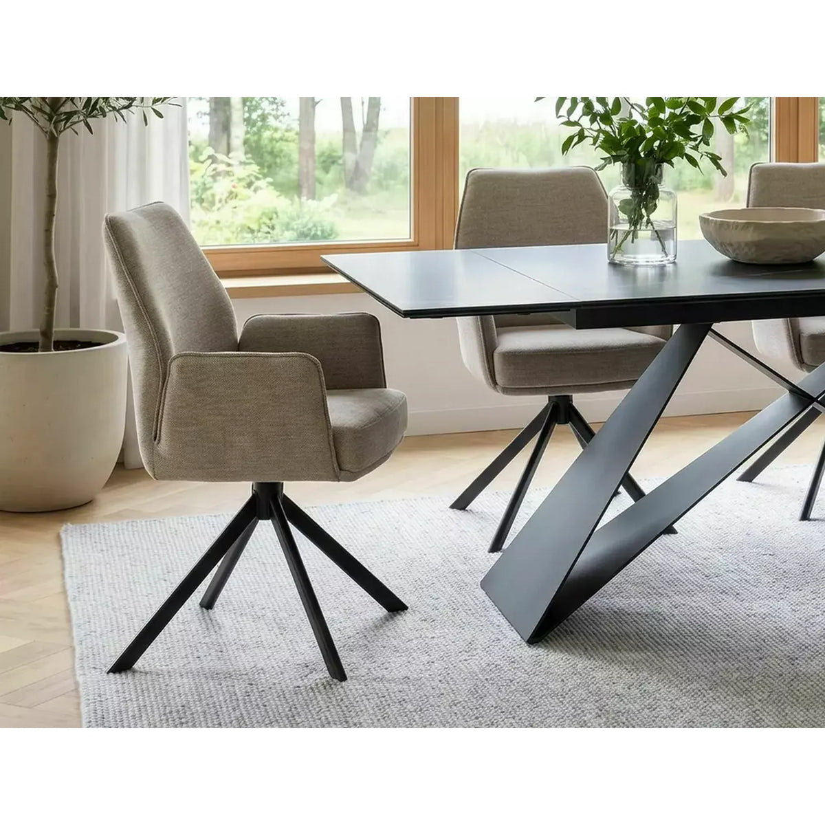 Scaun rotativ HUGO, bej/negru, stofa clasica/metal, 58x46x90 cm
