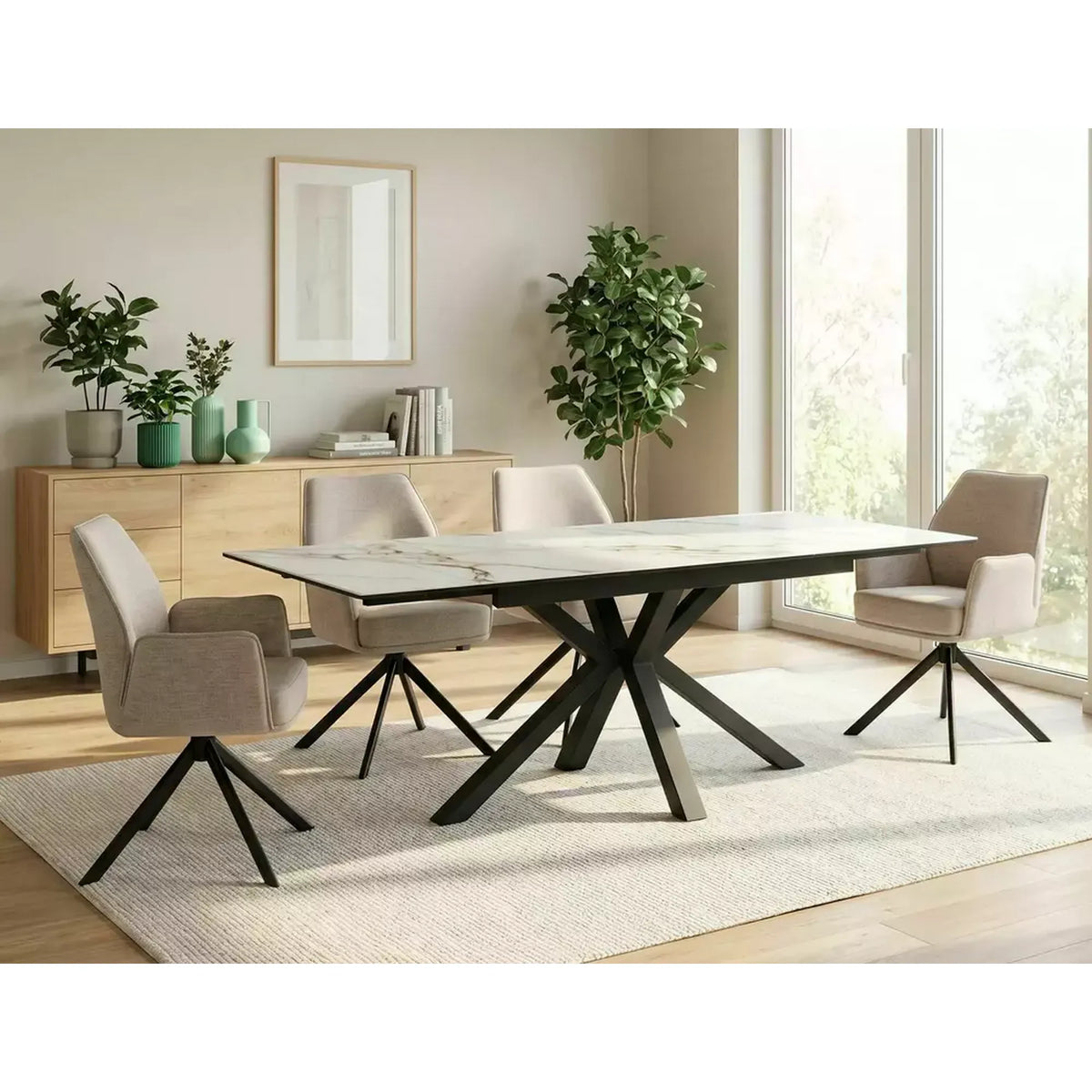 Scaun rotativ HUGO, bej/negru, stofa clasica/metal, 58x46x90 cm