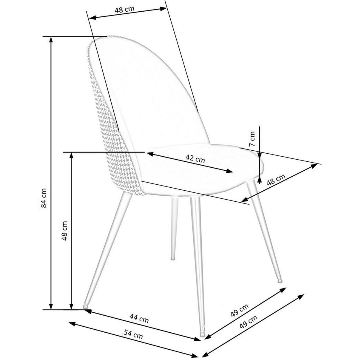 Scaun K478, stofa alb/negru, 49x54x84 cm