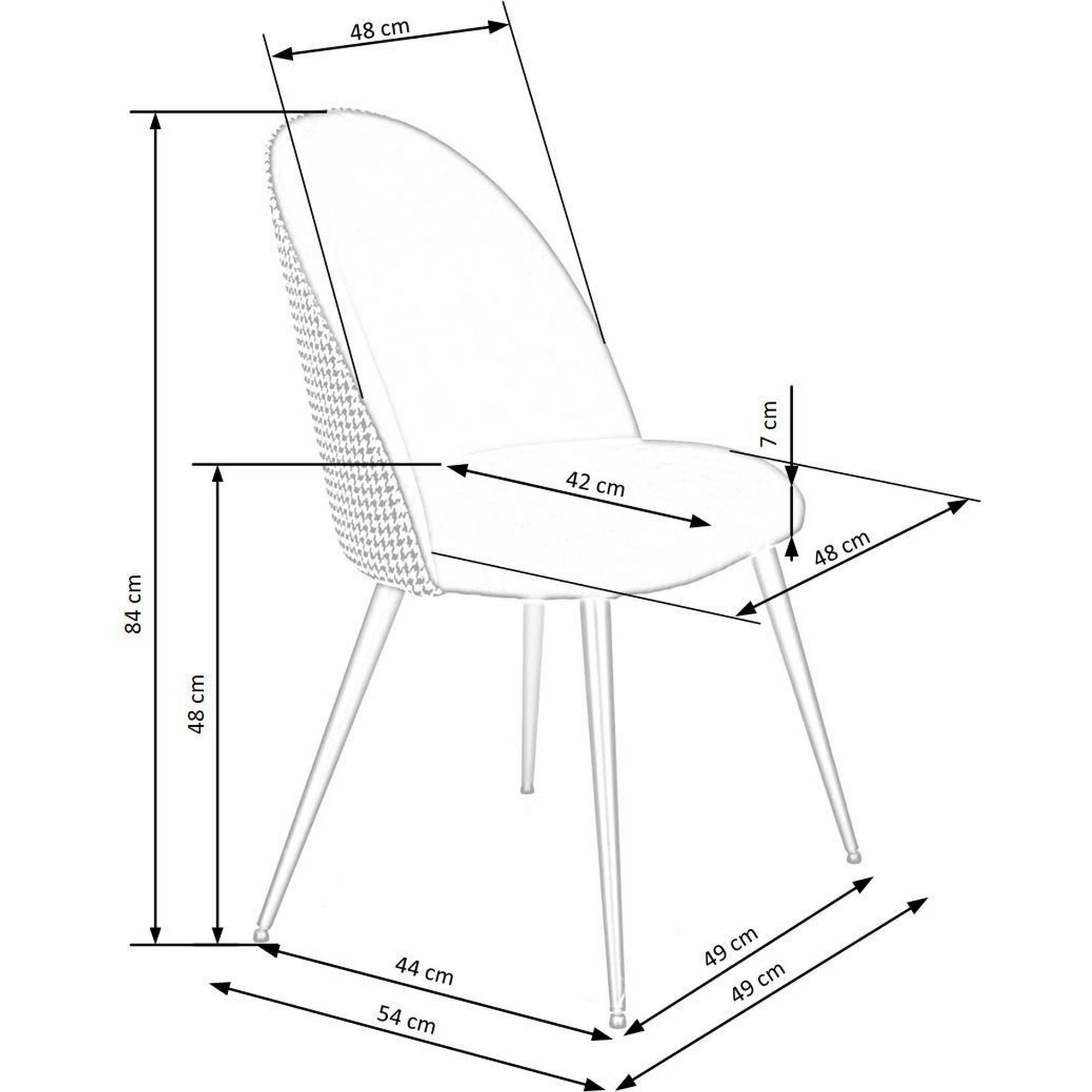 Scaun K478, stofa alb/negru, 49x54x84 cm