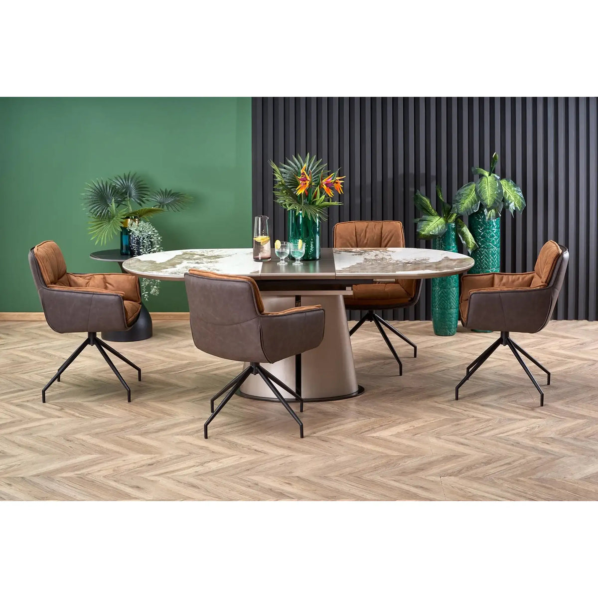 Masa moderna extensibila ROBINSON, bej/cappuccino, ceramica, 160/200x90x76 cm