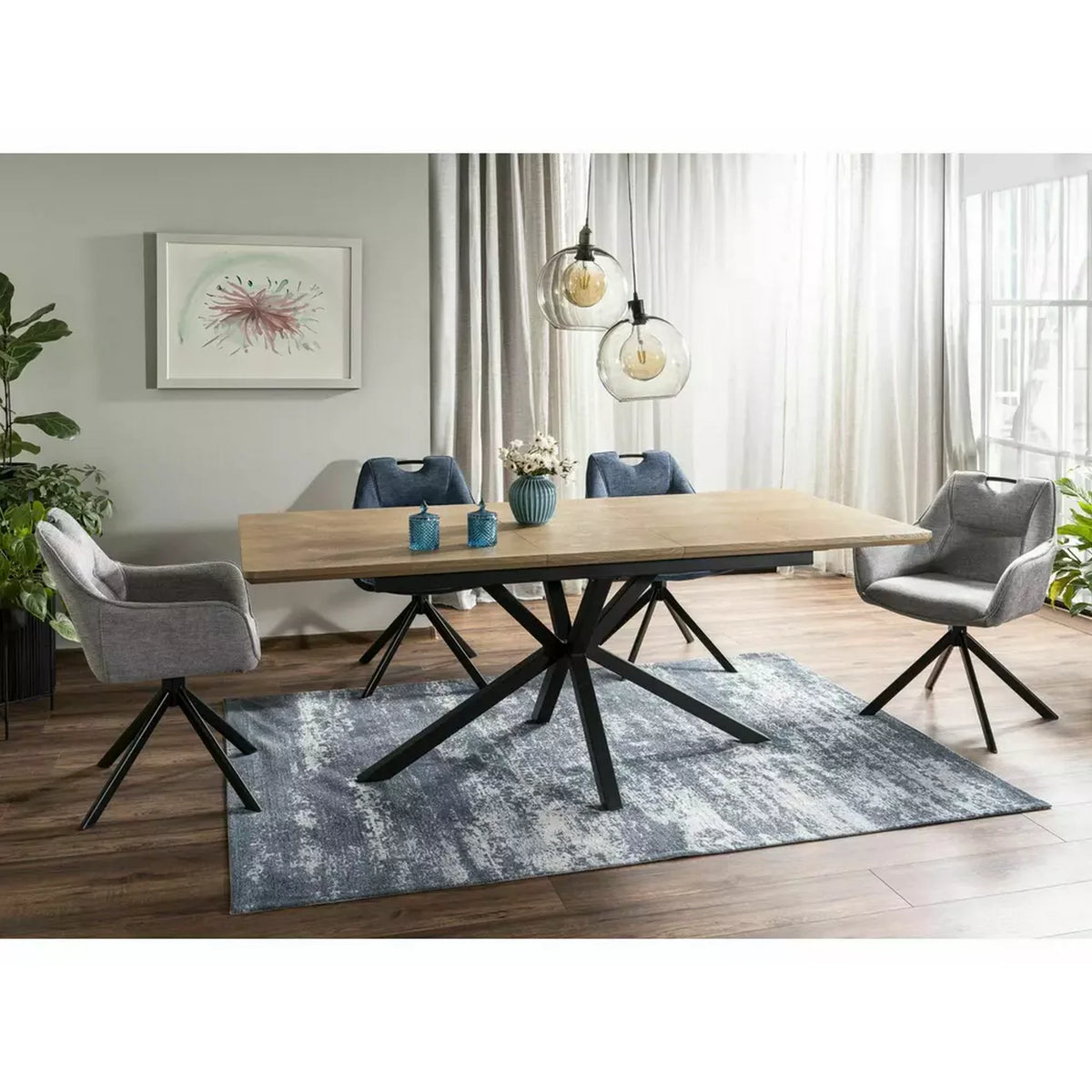 Masa extensibila LOGAN, stejar/negru, 160/200x90x76 cm