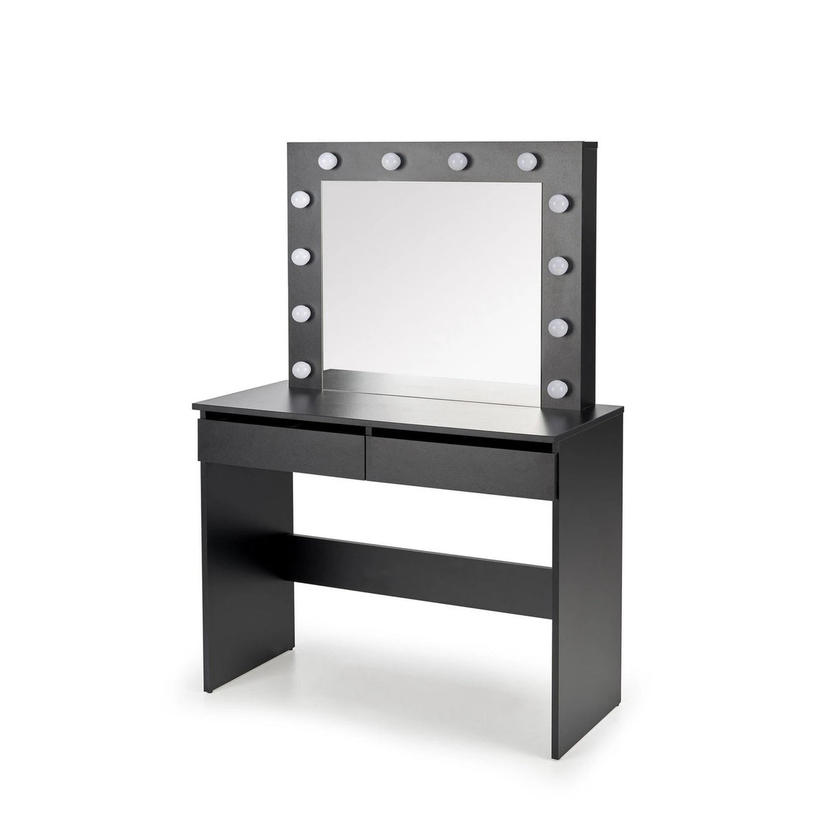 Masa de toaleta HOLLYWOOD, negru, PAL furniruit, cu oglinda si iluminare LED, 94x43x140 cm