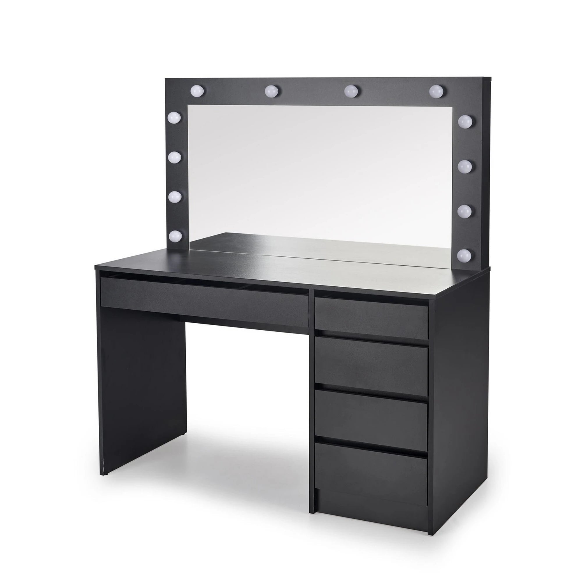 Masa de toaleta HOLLYWOOD XL, negru, PAL furniruit, cu oglinda si iluminare LED, 120x55x140 cm