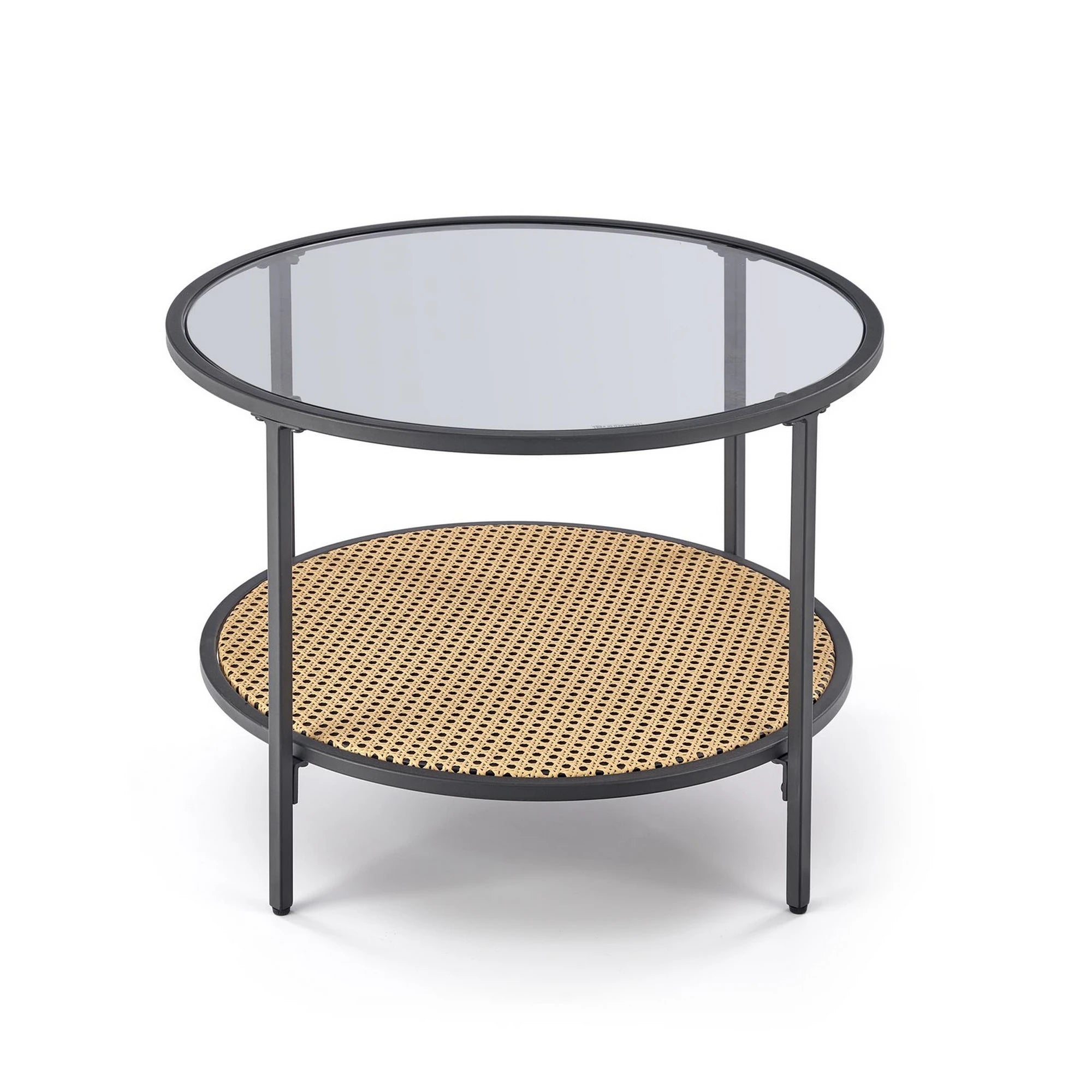 Masuta cafea DAKOTA, negru fumuriu/negru, ratan sintetic/otel, 60x60x45 cm