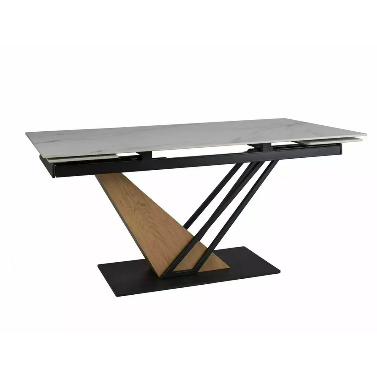 Masa extensibila GENESIS, alb cu efect de marmura/negru/stejar, 160/220x90x76 cm