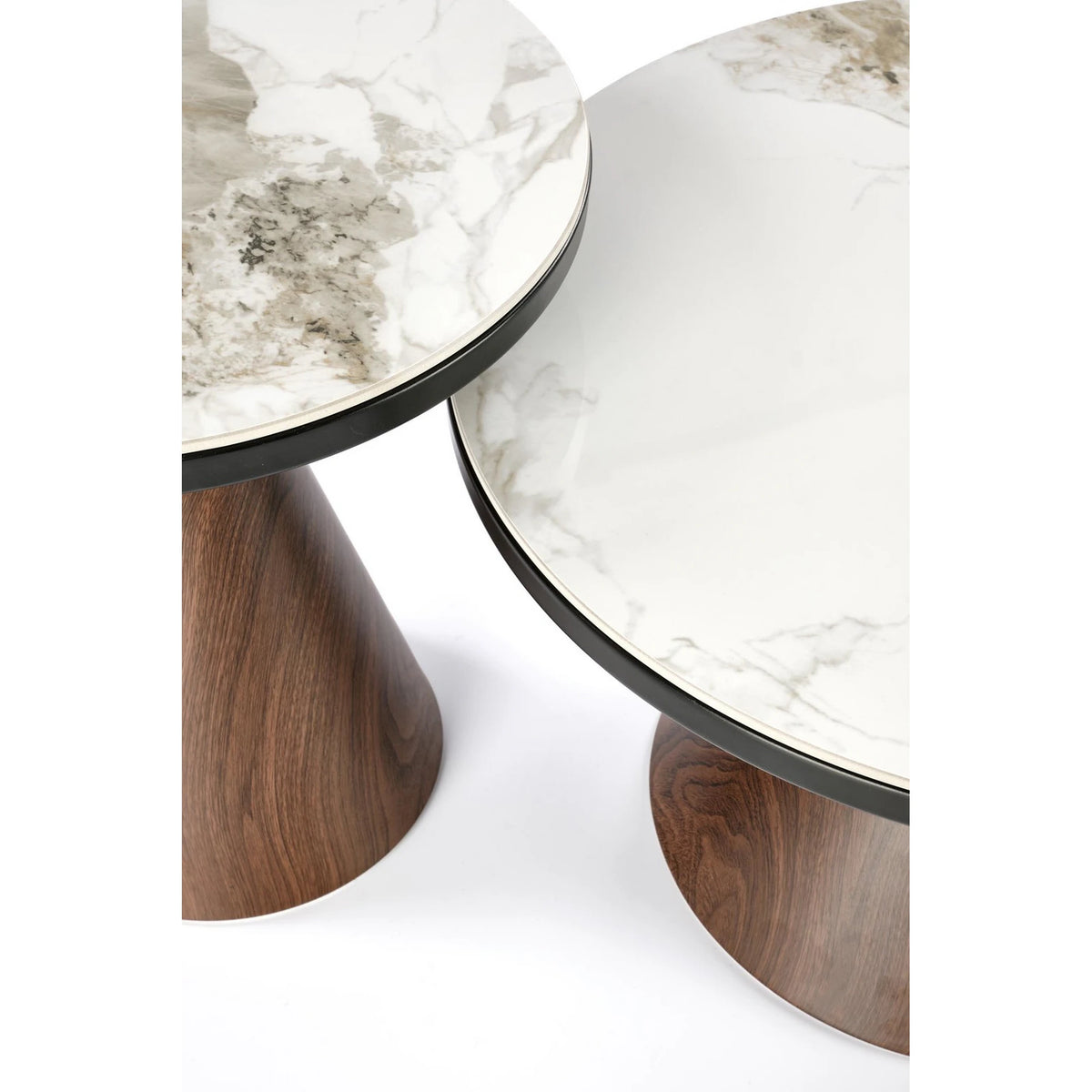 Masuta cafea GENESIS S, alb cu efect de marmura/nuc/auriu, otel/ceramica, 50x50x53 cm