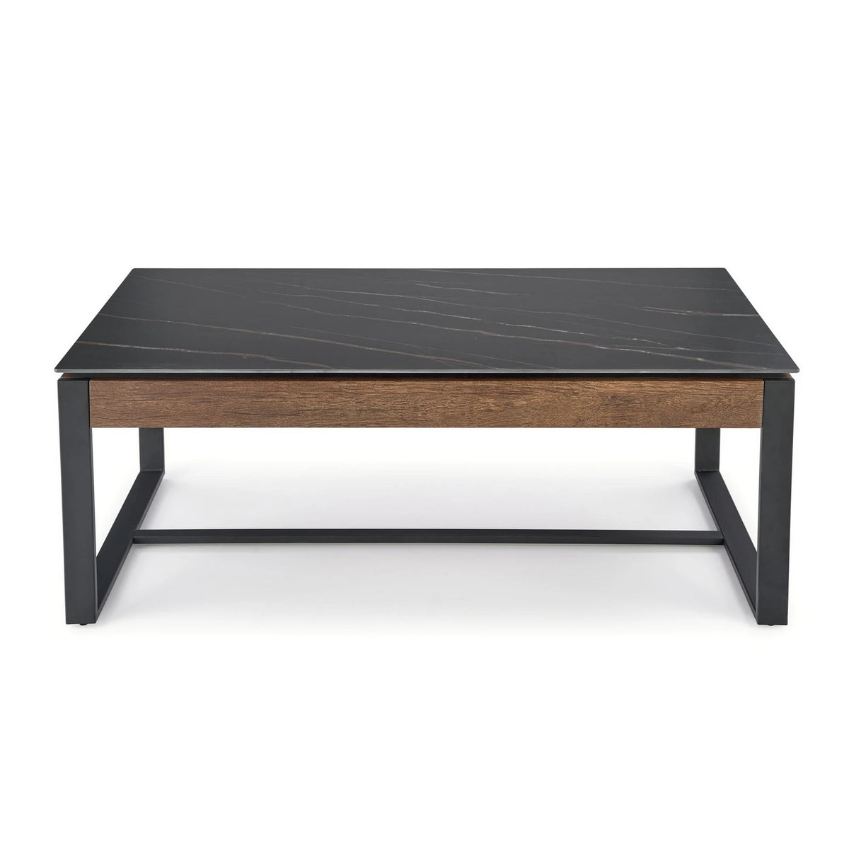 Masuta cafea RAMONA, negru cu efect de marmura/nuc, 121x61x45 cm