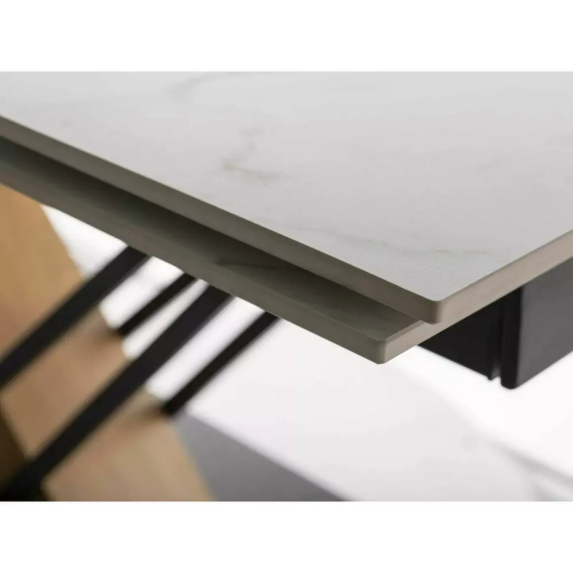 Masa extensibila GENESIS, alb cu efect de marmura/negru/stejar, 160/220x90x76 cm