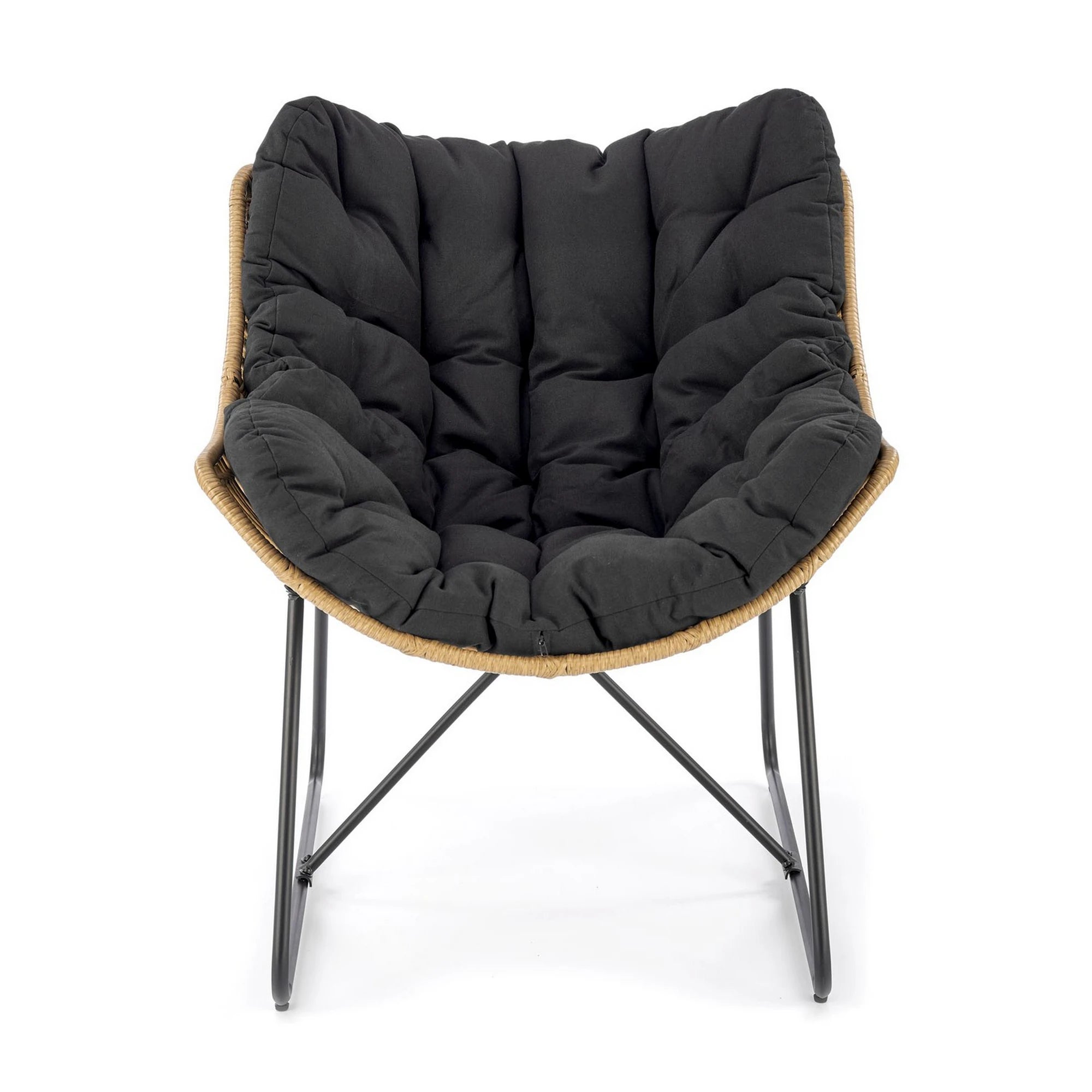 Fotoliu WHISPER, negru/stejar, ratan sintetic/metal, 81x90x90 cm