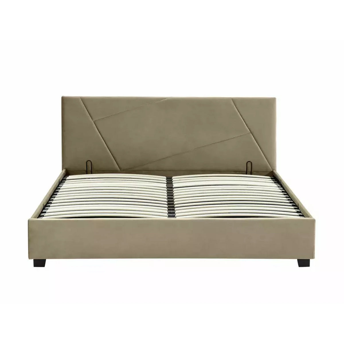 Pat COLUMBIA 140x200, stofa catifelata bej - Bluvel 28, cu somiera si spatiu depozitare