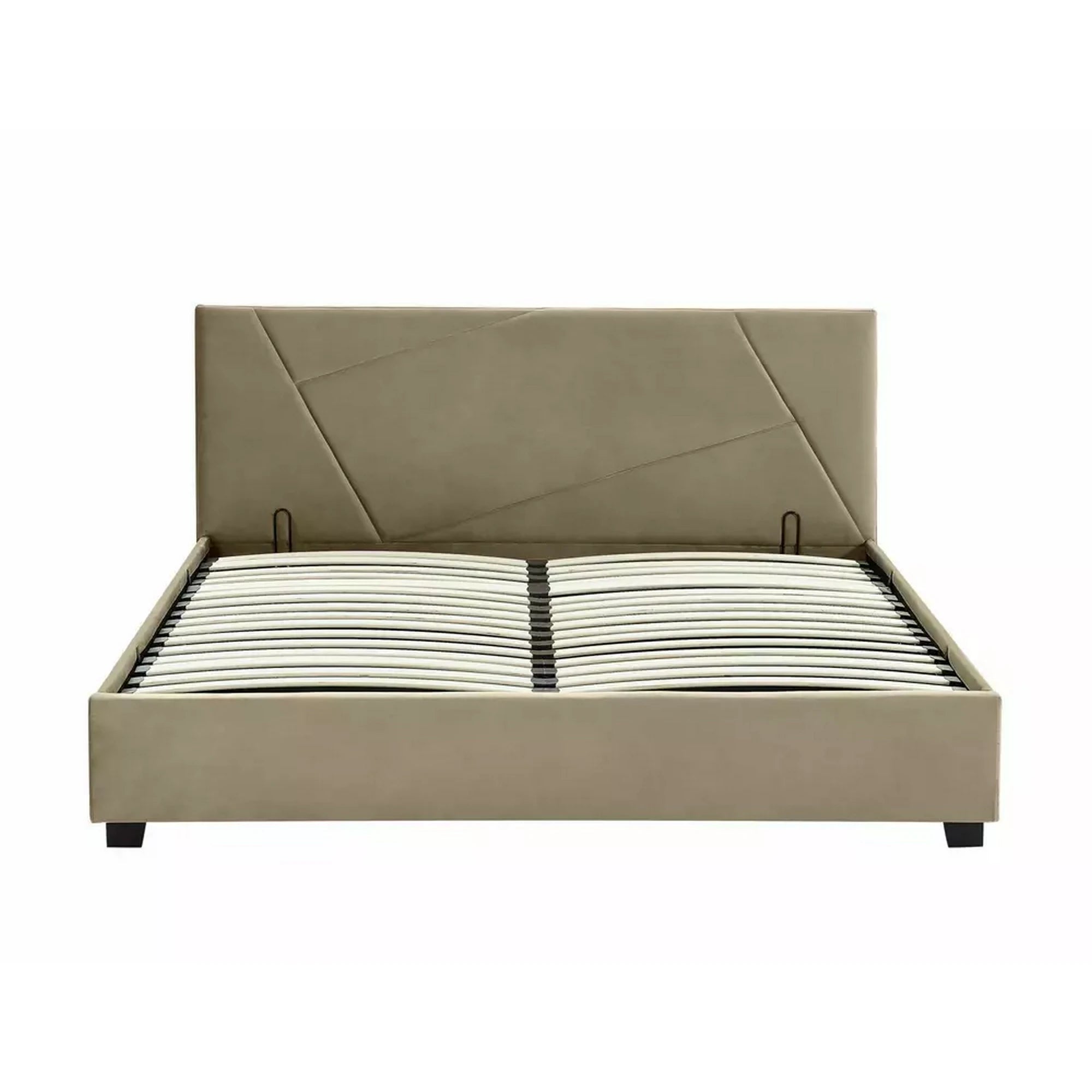 Pat COLUMBIA 140x200, stofa catifelata bej - Bluvel 28, cu somiera si spatiu depozitare