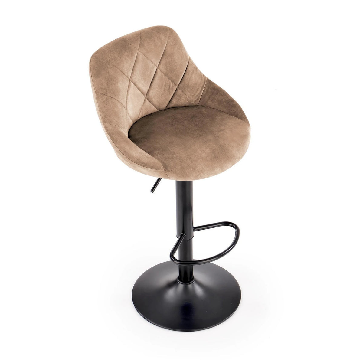 Scaun de bar rotativ H101, bej/negru, stofa catifelata/metal, 47x45x84/106 cm