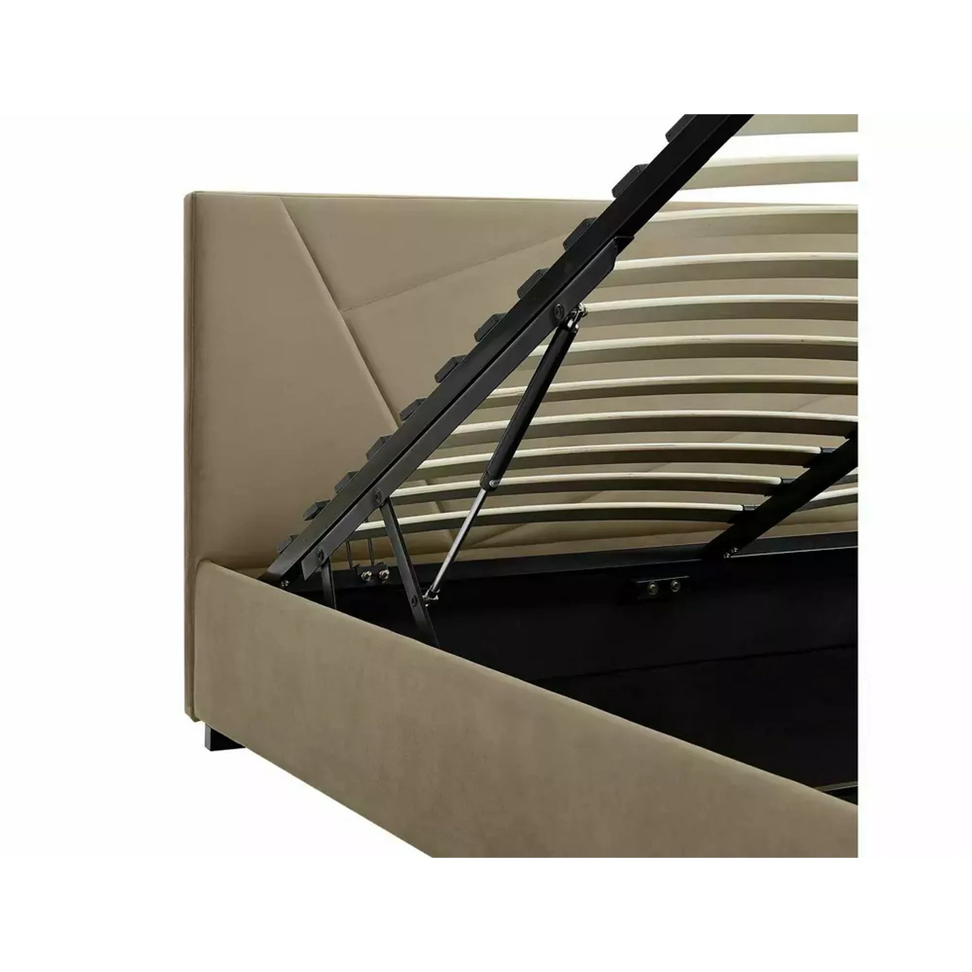 Pat COLUMBIA 140x200, stofa catifelata bej - Bluvel 28, cu somiera si spatiu depozitare