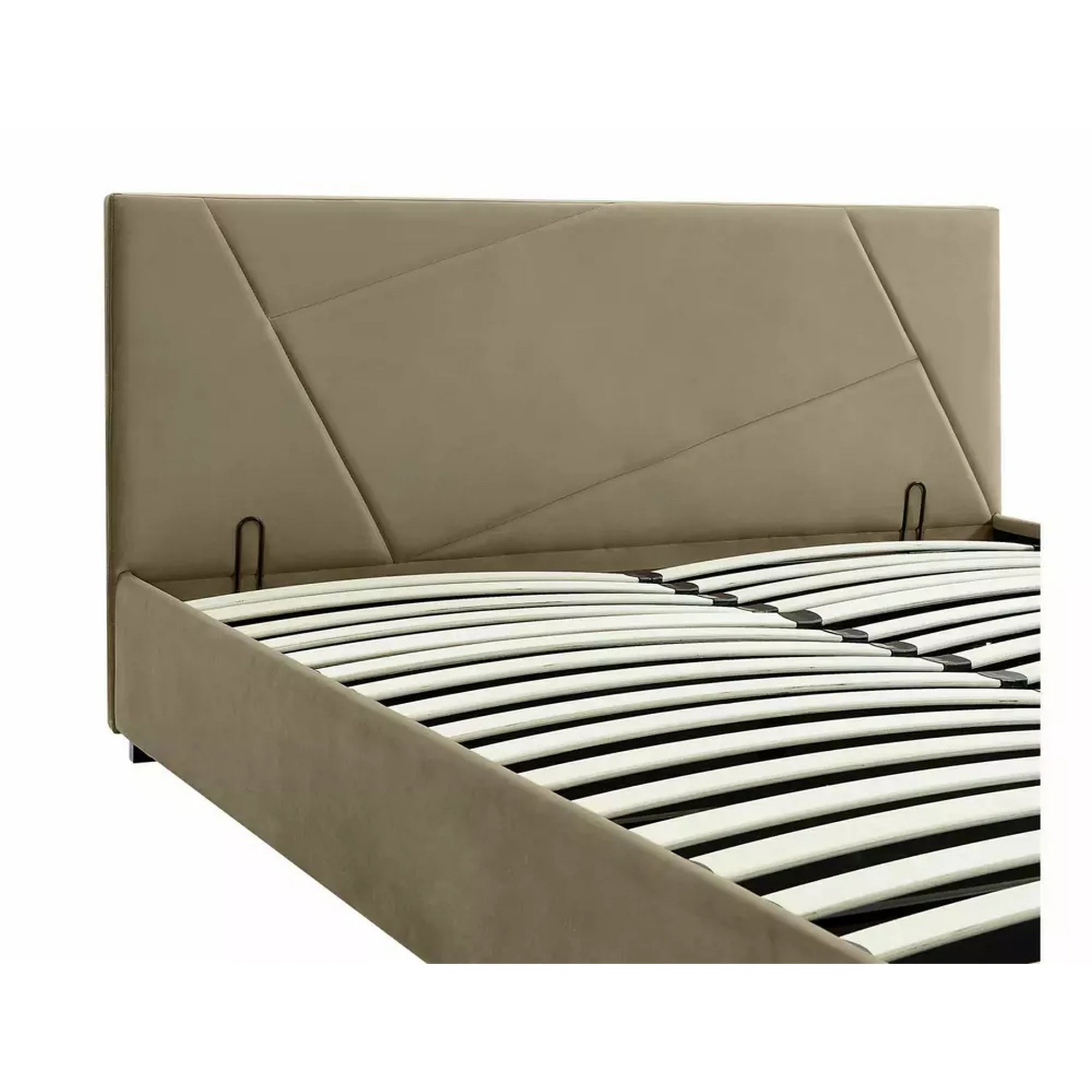 Pat COLUMBIA 140x200, stofa catifelata bej - Bluvel 28, cu somiera si spatiu depozitare