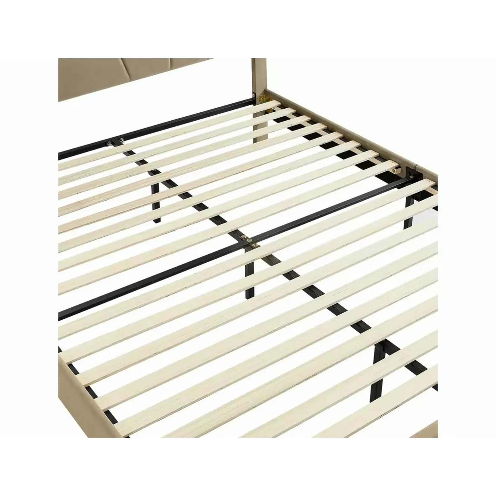 Pat COLUMBIA 140x200, stofa catifelata bej - Bluvel 28, cu somiera si spatiu depozitare