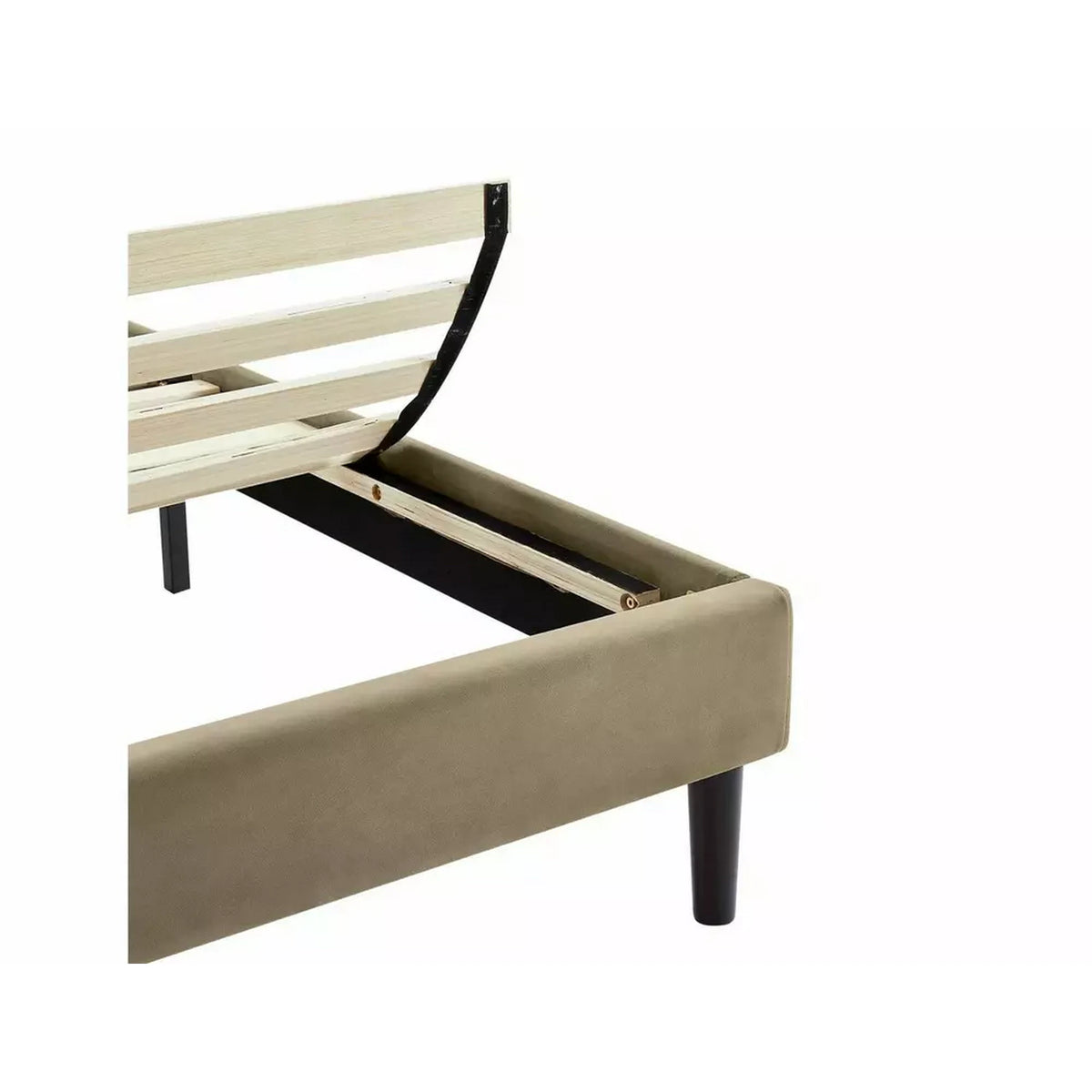 Pat COLUMBIA 140x200, stofa catifelata bej - Bluvel 28, cu somiera si spatiu depozitare