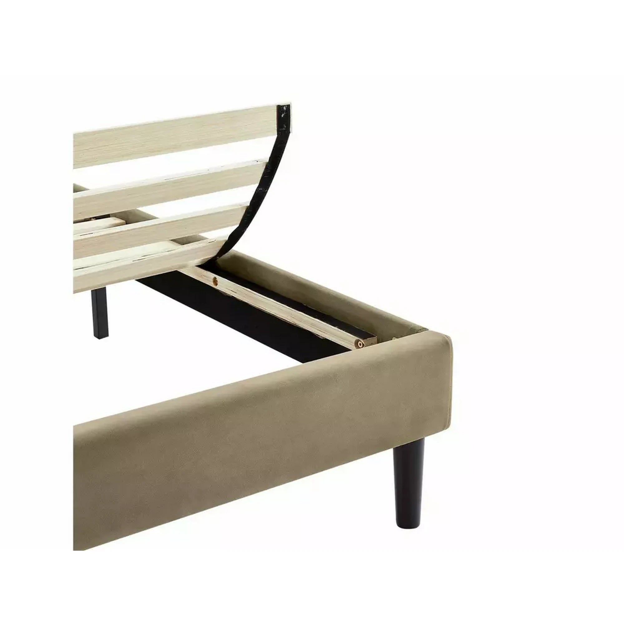 Pat COLUMBIA 140x200, stofa catifelata bej - Bluvel 28, cu somiera si spatiu depozitare