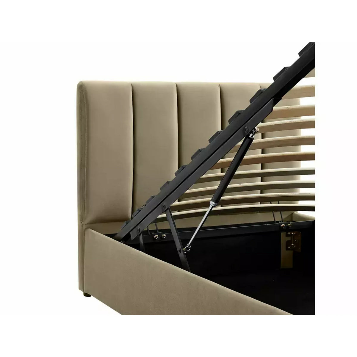 Pat MONTREAL 90x200, stofa catifelata bej - Bluvel 28, cu somiera si spatiu depozitare