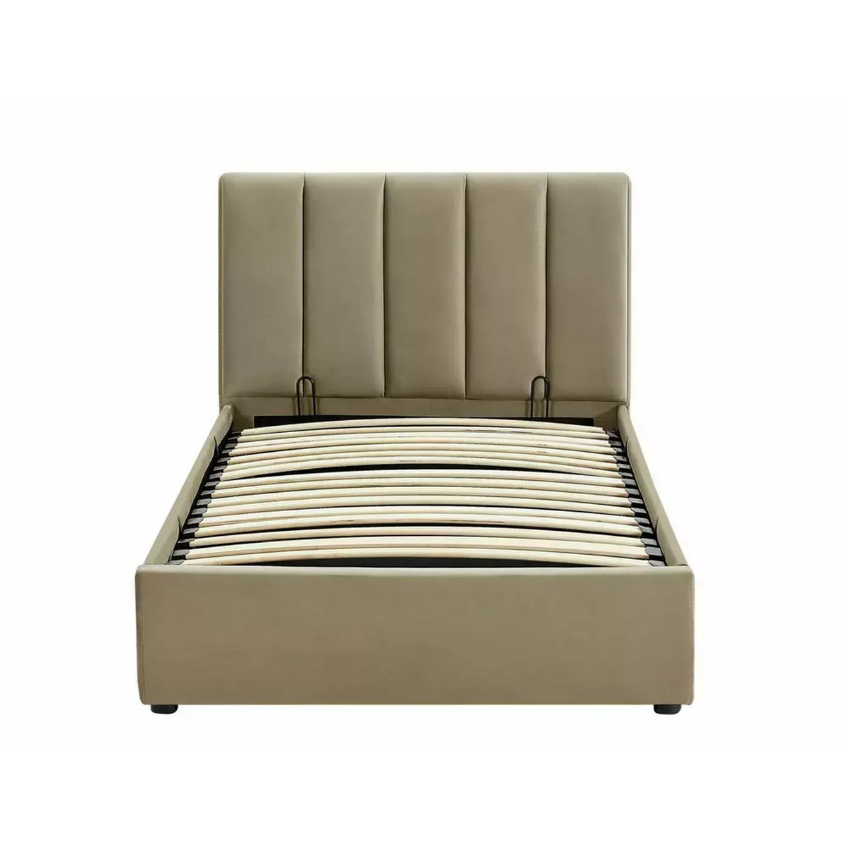 Pat MONTREAL 90x200, stofa catifelata bej - Bluvel 28, cu somiera si spatiu depozitare