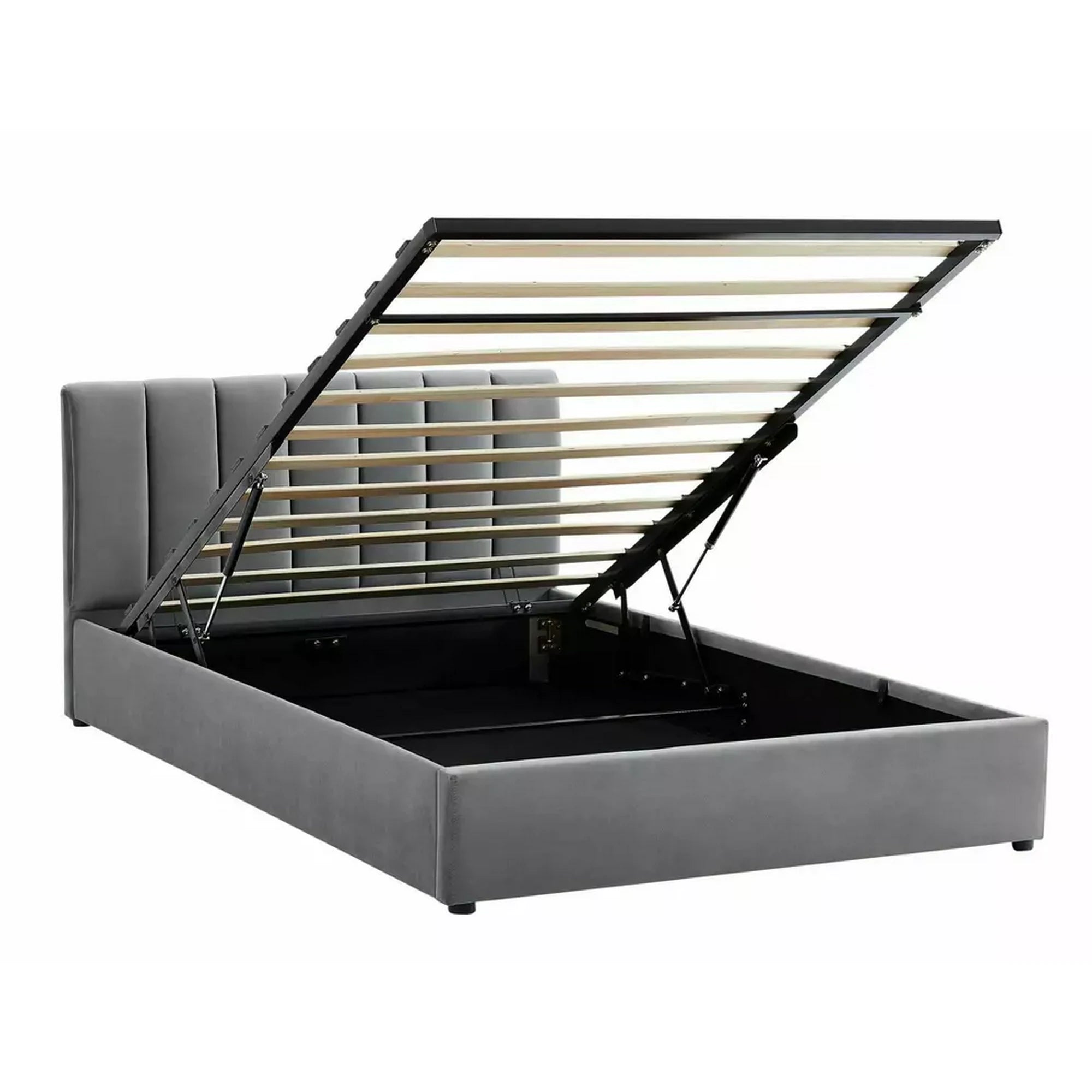 Pat MONTREAL 120x200, stofa catifelata gri - Tap.192 cu somiera si spatiu depozitare