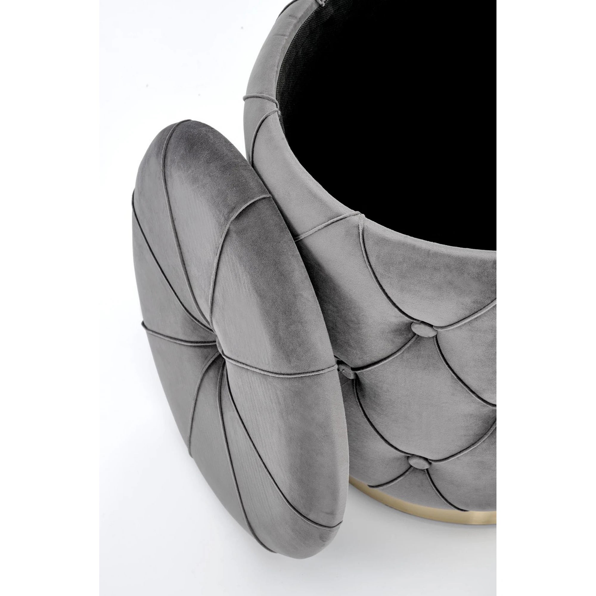 Set 2 tabureti POLLY, stofa catifelata, gri, cu spatiu depozitare