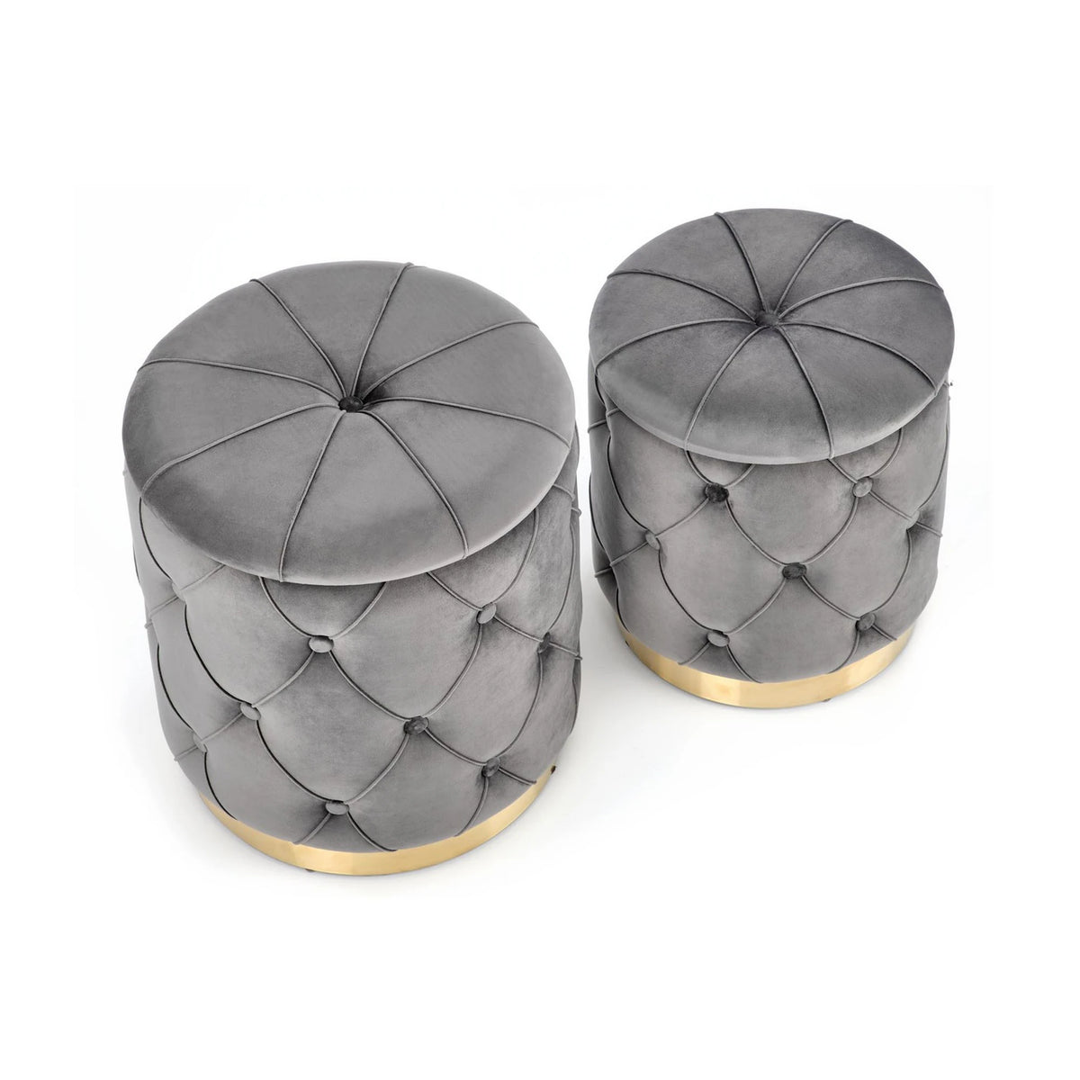 Set 2 tabureti POLLY, stofa catifelata, gri, cu spatiu depozitare