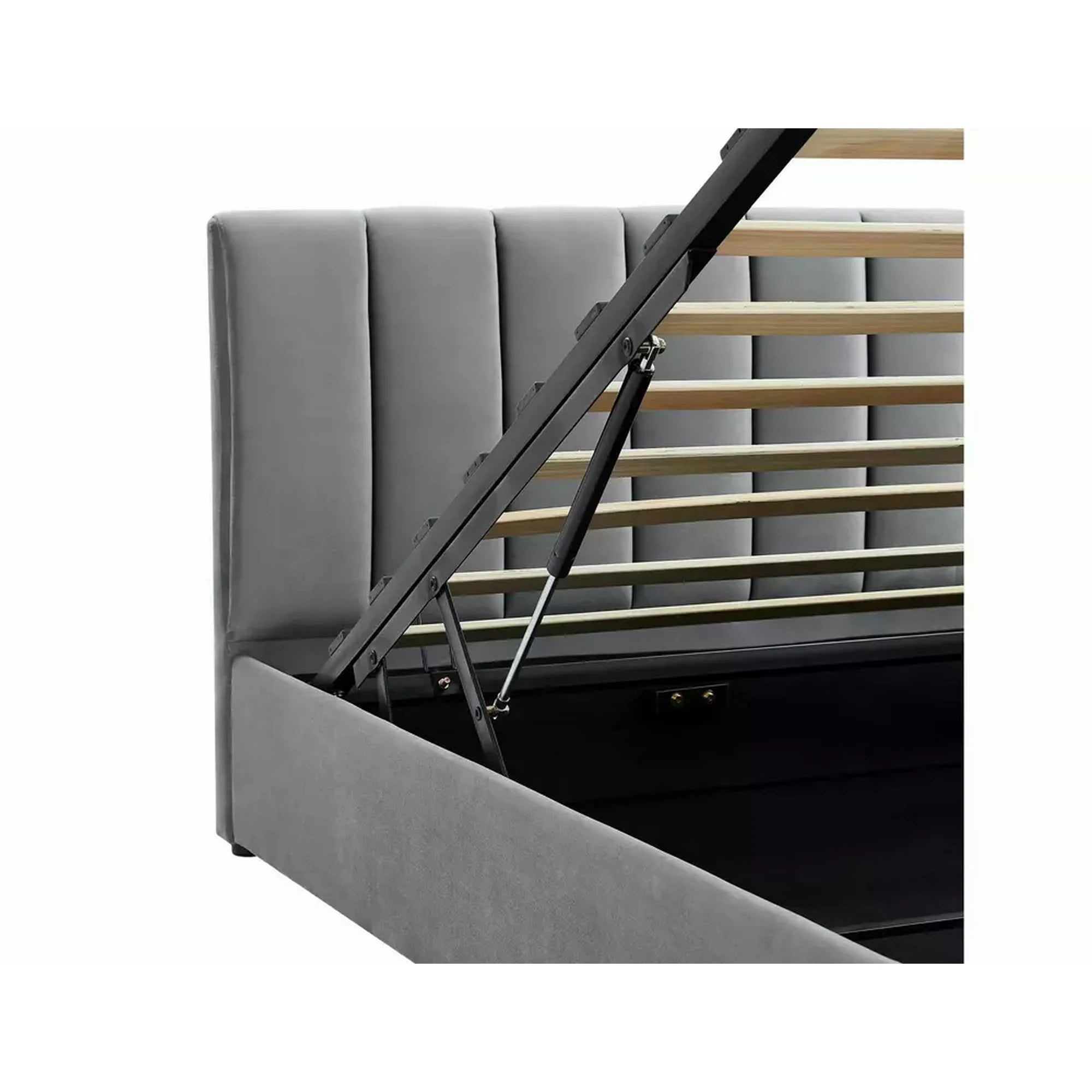 Pat MONTREAL 120x200, stofa catifelata gri - Tap.192 cu somiera si spatiu depozitare