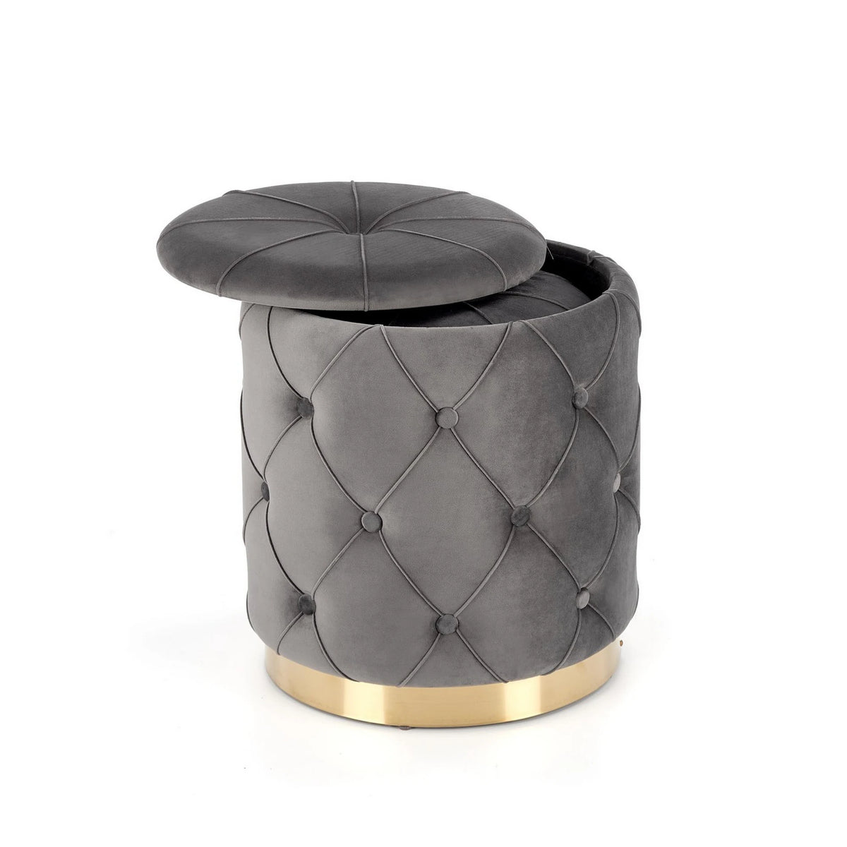 Set 2 tabureti POLLY, stofa catifelata, gri, cu spatiu depozitare