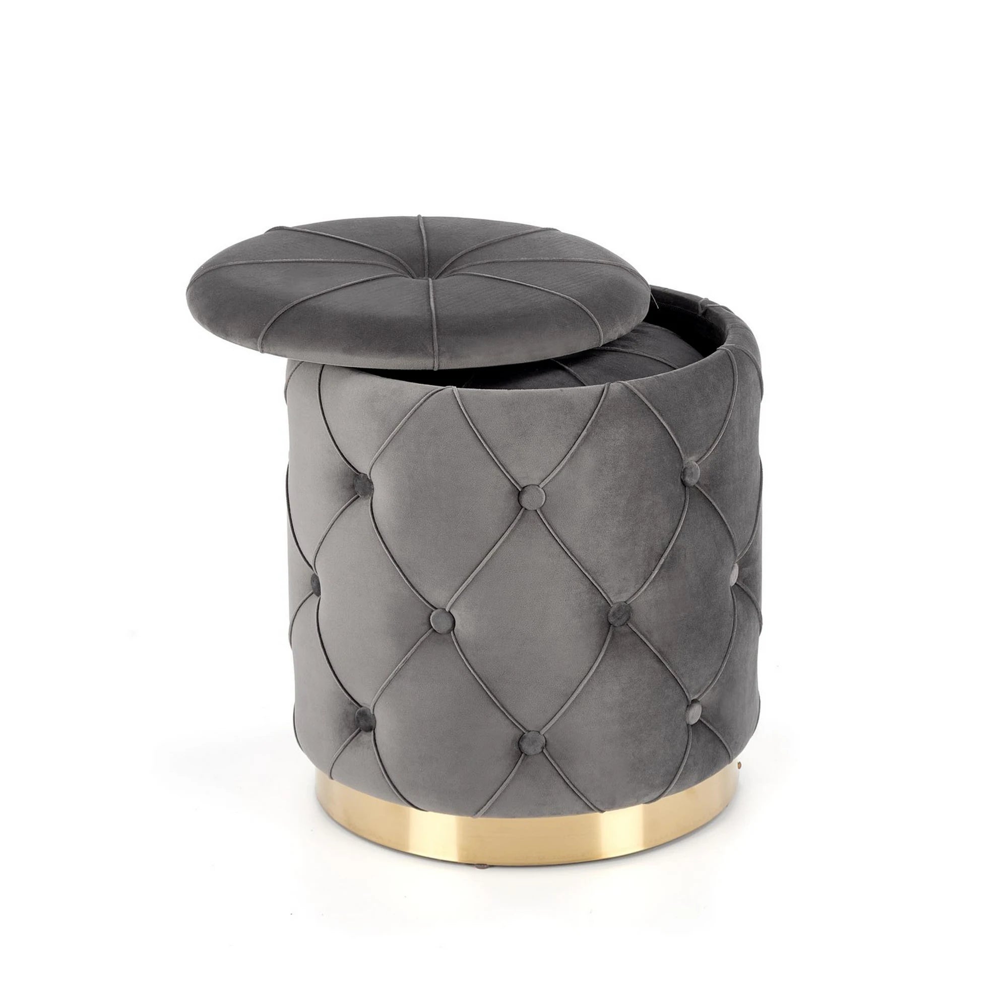 Set 2 tabureti POLLY, stofa catifelata, gri, cu spatiu depozitare