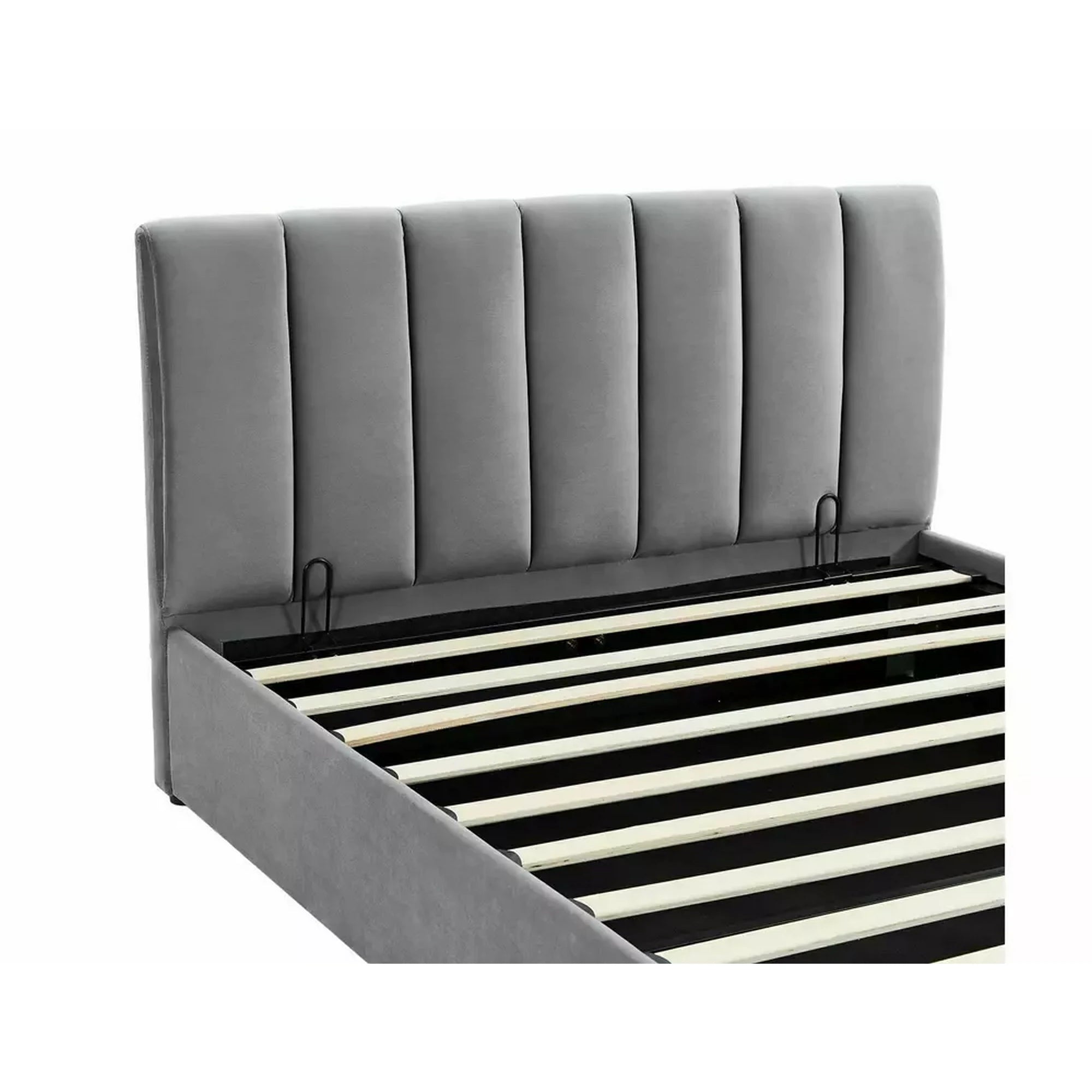 Pat MONTREAL 120x200, stofa catifelata gri - Tap.192 cu somiera si spatiu depozitare