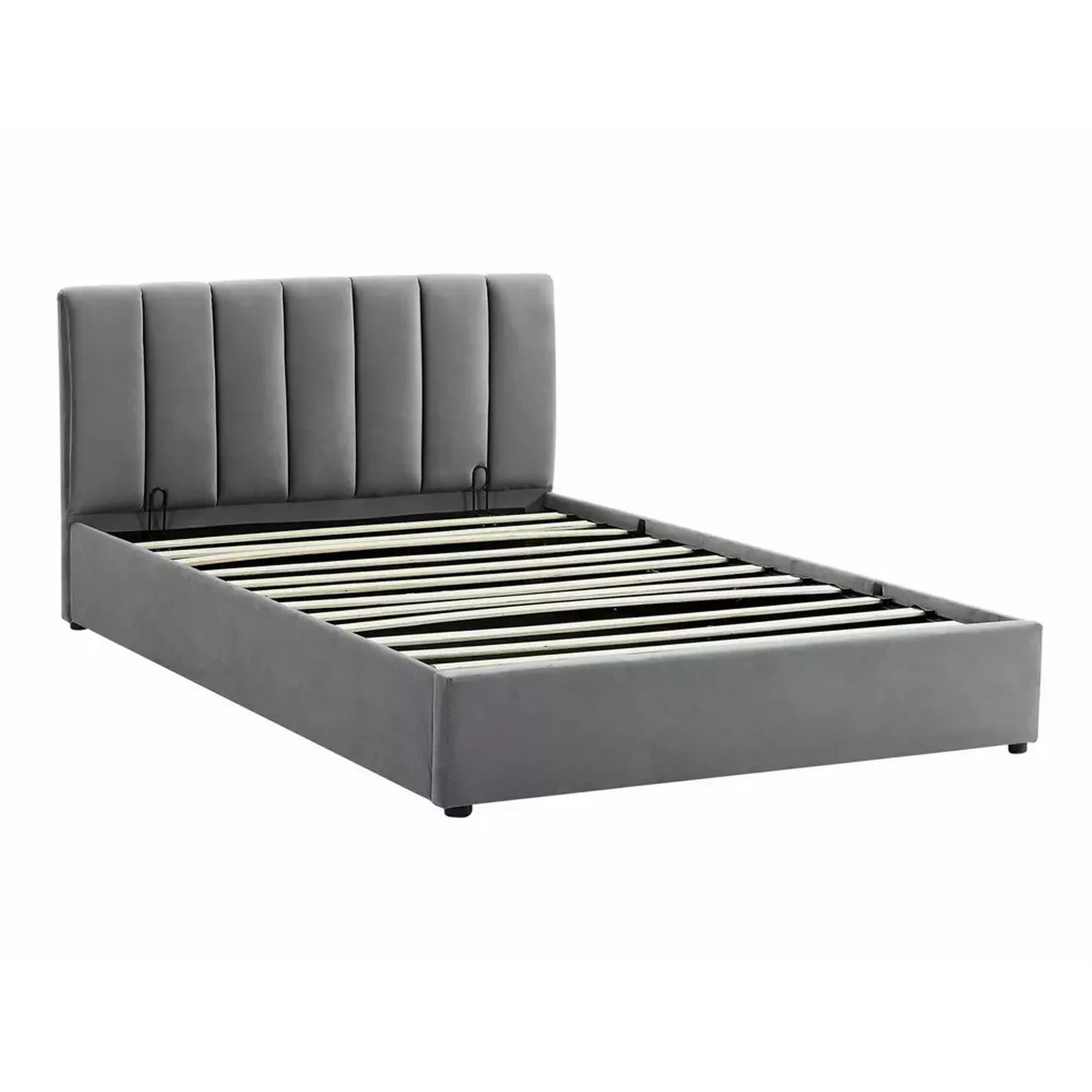 Pat MONTREAL 120x200, stofa catifelata gri - Tap.192 cu somiera si spatiu depozitare