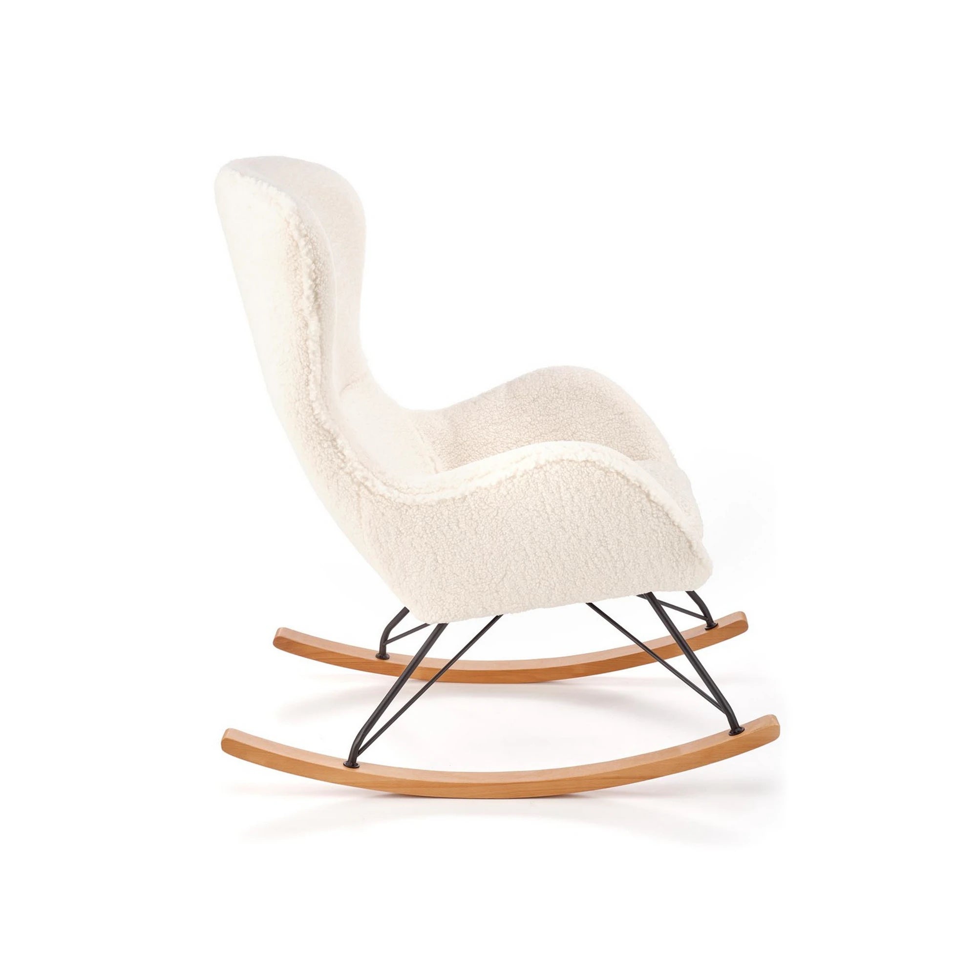 Fotoliu LIBERTO 2, crem/negru, stofa buclata/lemn, 72x100x106 cm